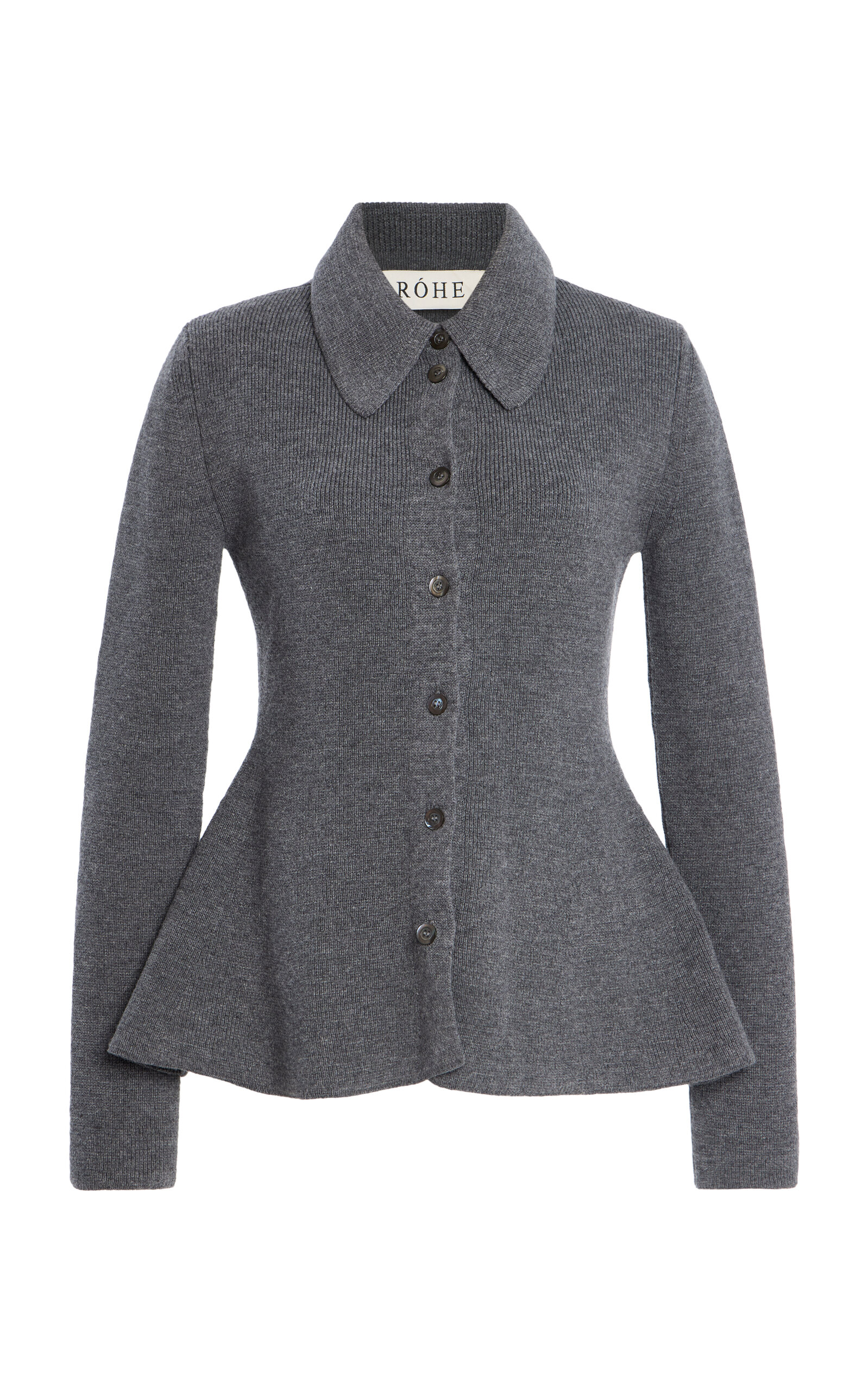 Róhe Peplum Ribbed Wool-Cashmere Cardigan