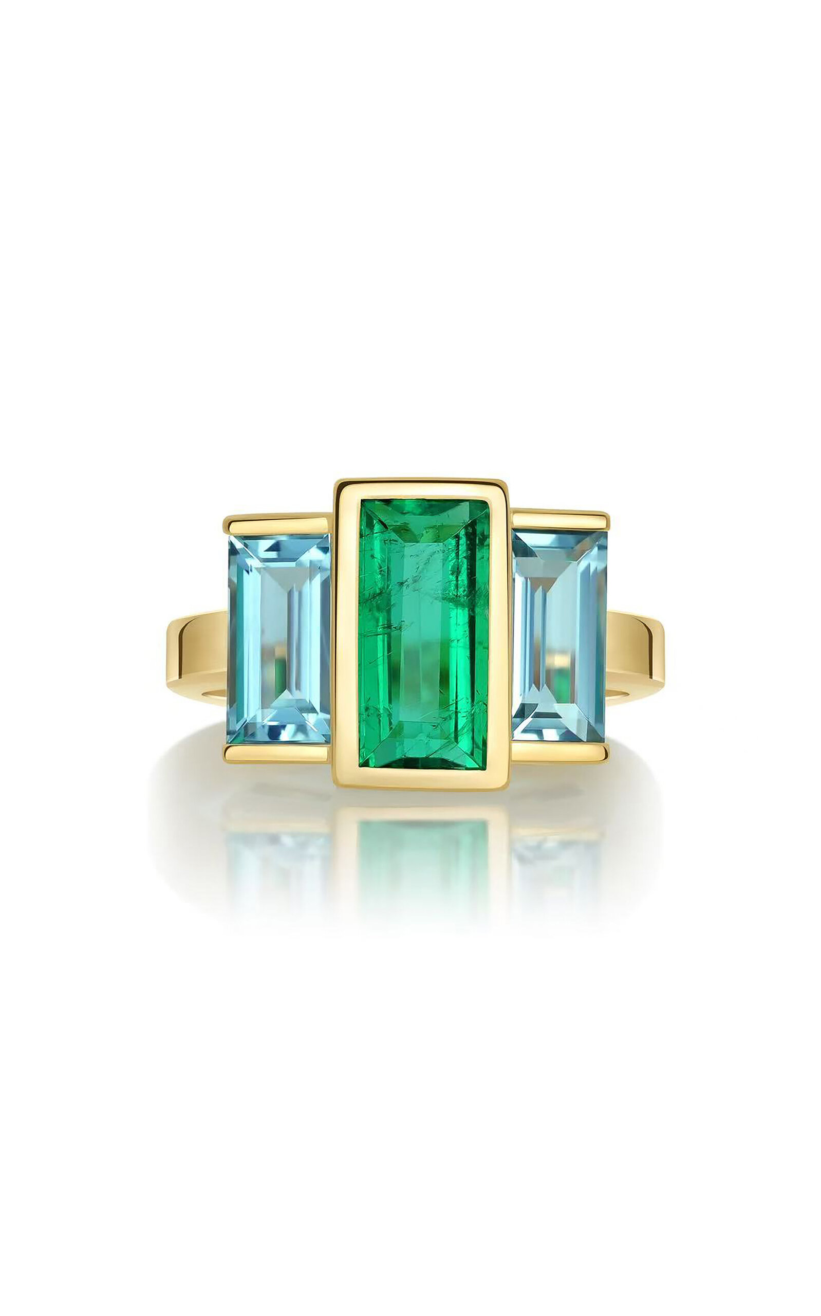18K Yellow Gold Emerald; Aquamarine Ring