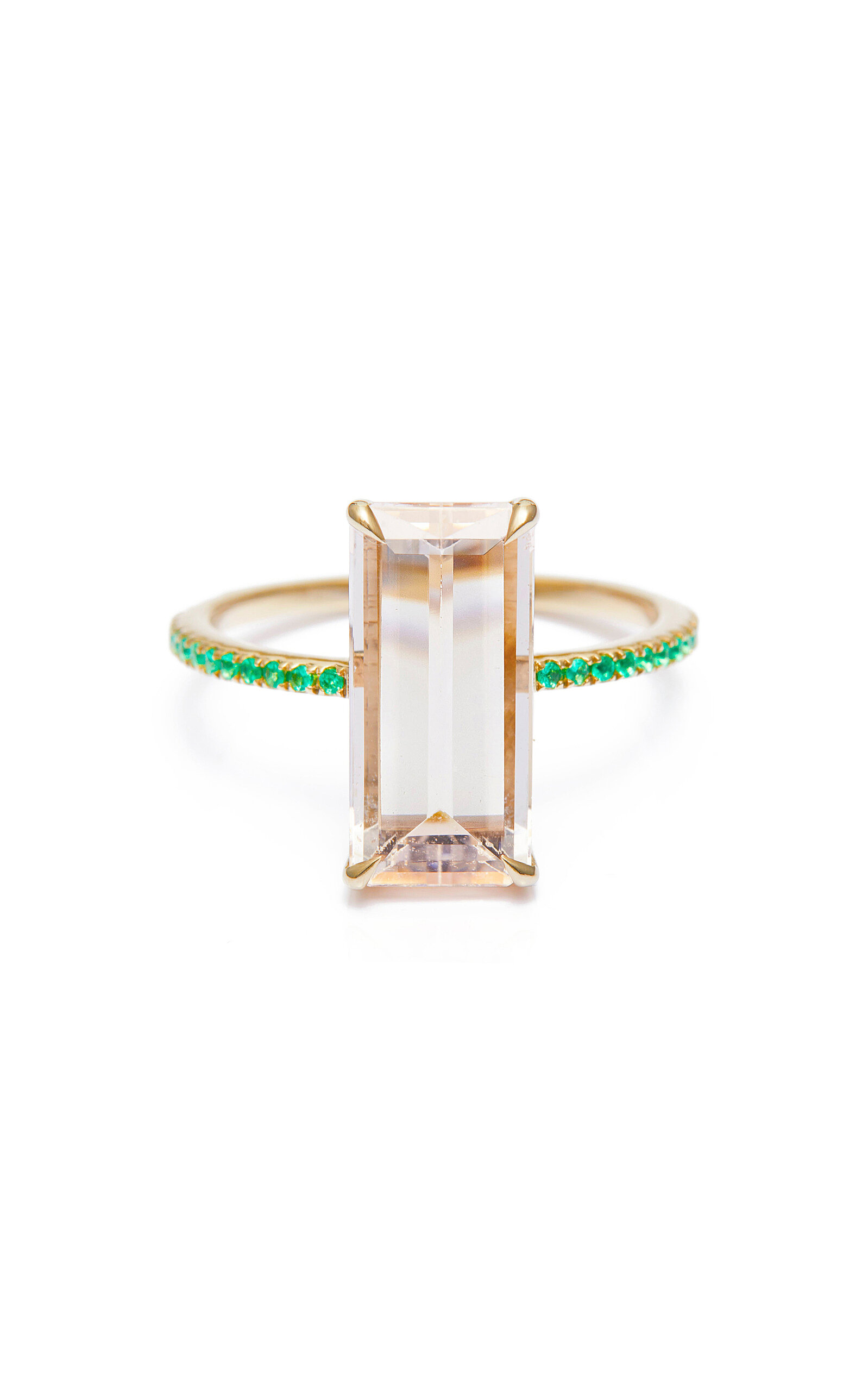 18K Yellow Gold Morganite; Emerald Ring