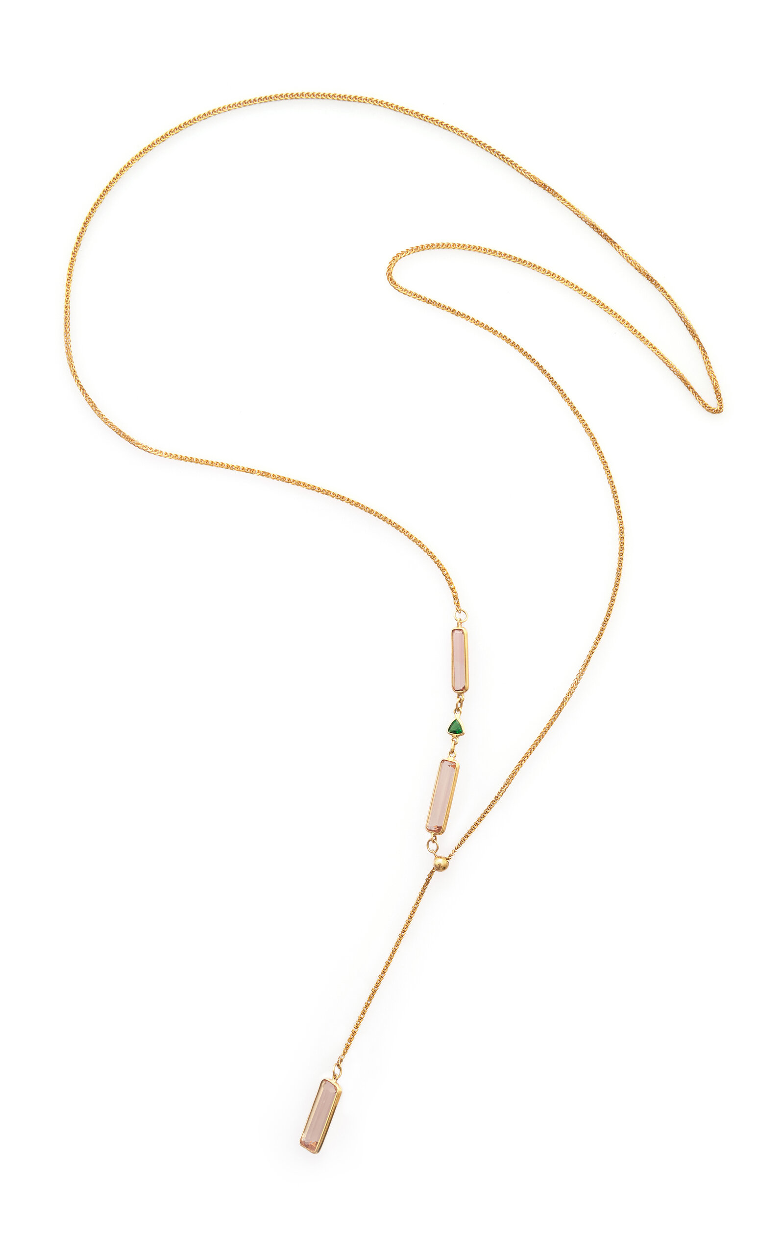 18K Yellow Gold Morganite; Tsavorite Necklace