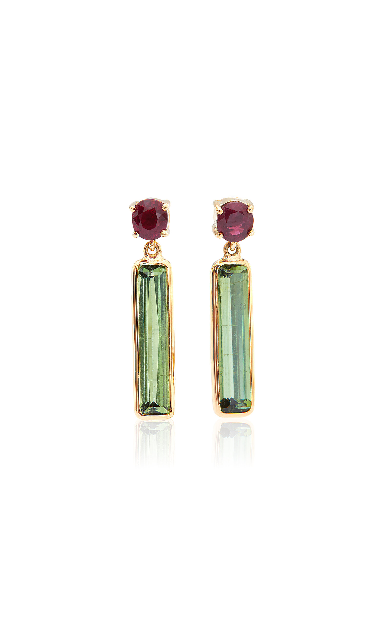 18K Yellow Gold Ruby; Tourmaline Earrings