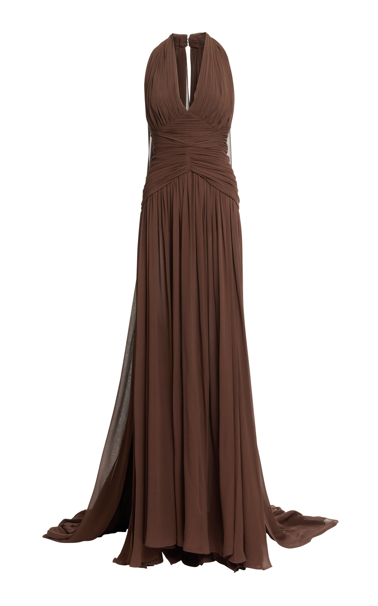 Elie Saab V-neck Silk-georgette Maxi Dress In Brown