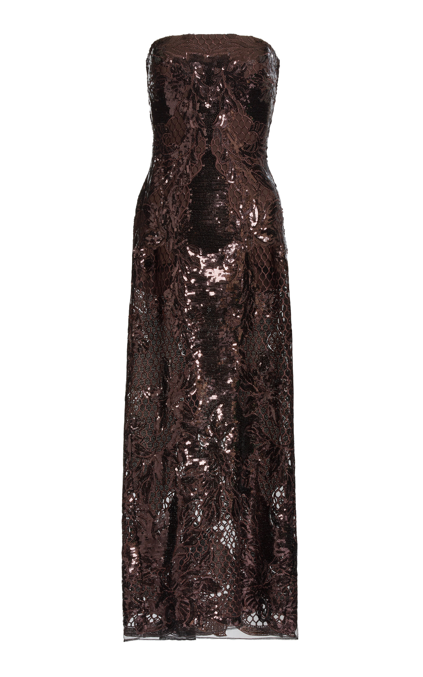 Elie Saab Sequined Tulle Midi Dress In Brown