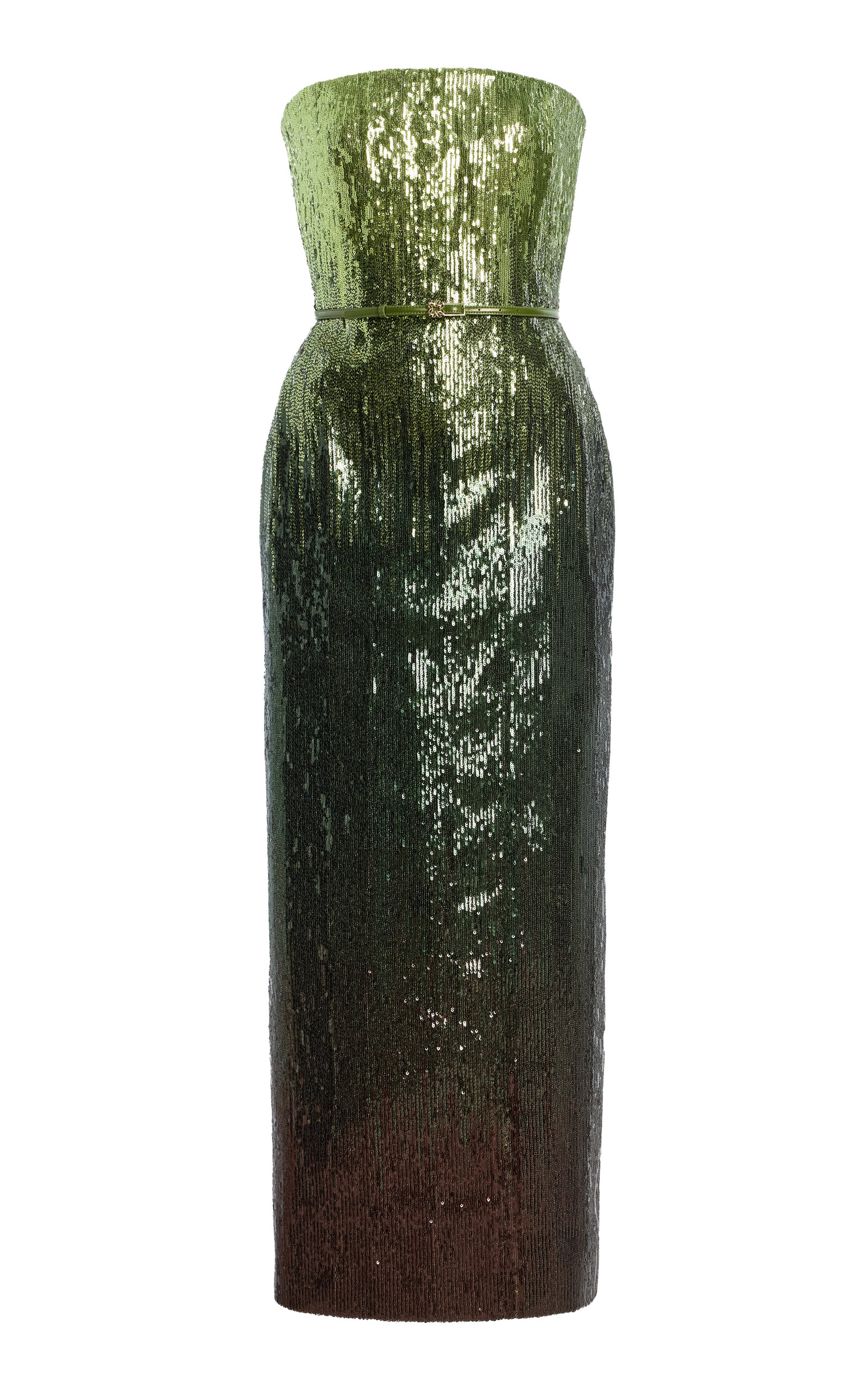 Elie Saab Sequined Strapless Tulle Midi Dress In Green