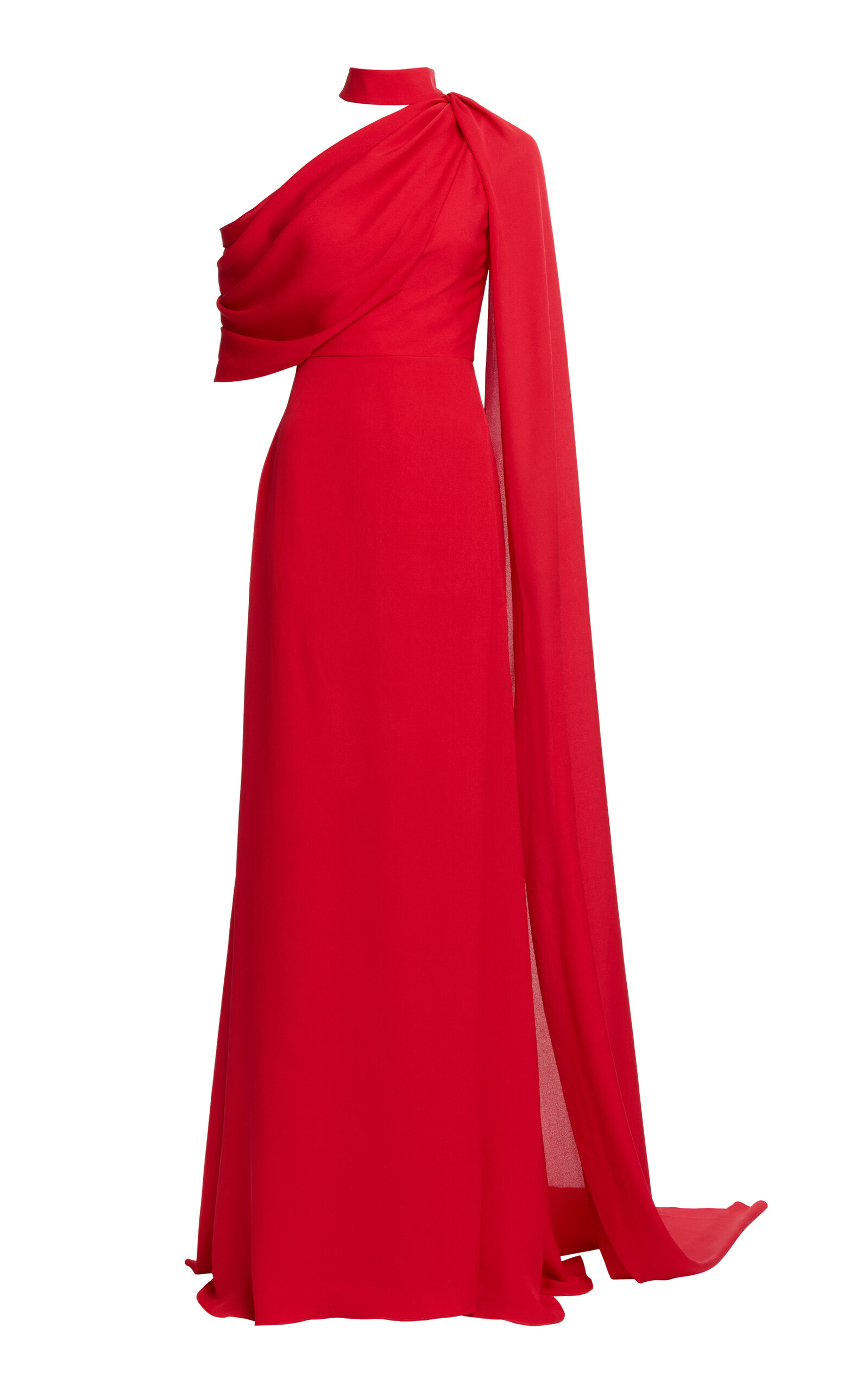 Elie Saab Asymmetric Double-georgette Gown In Red