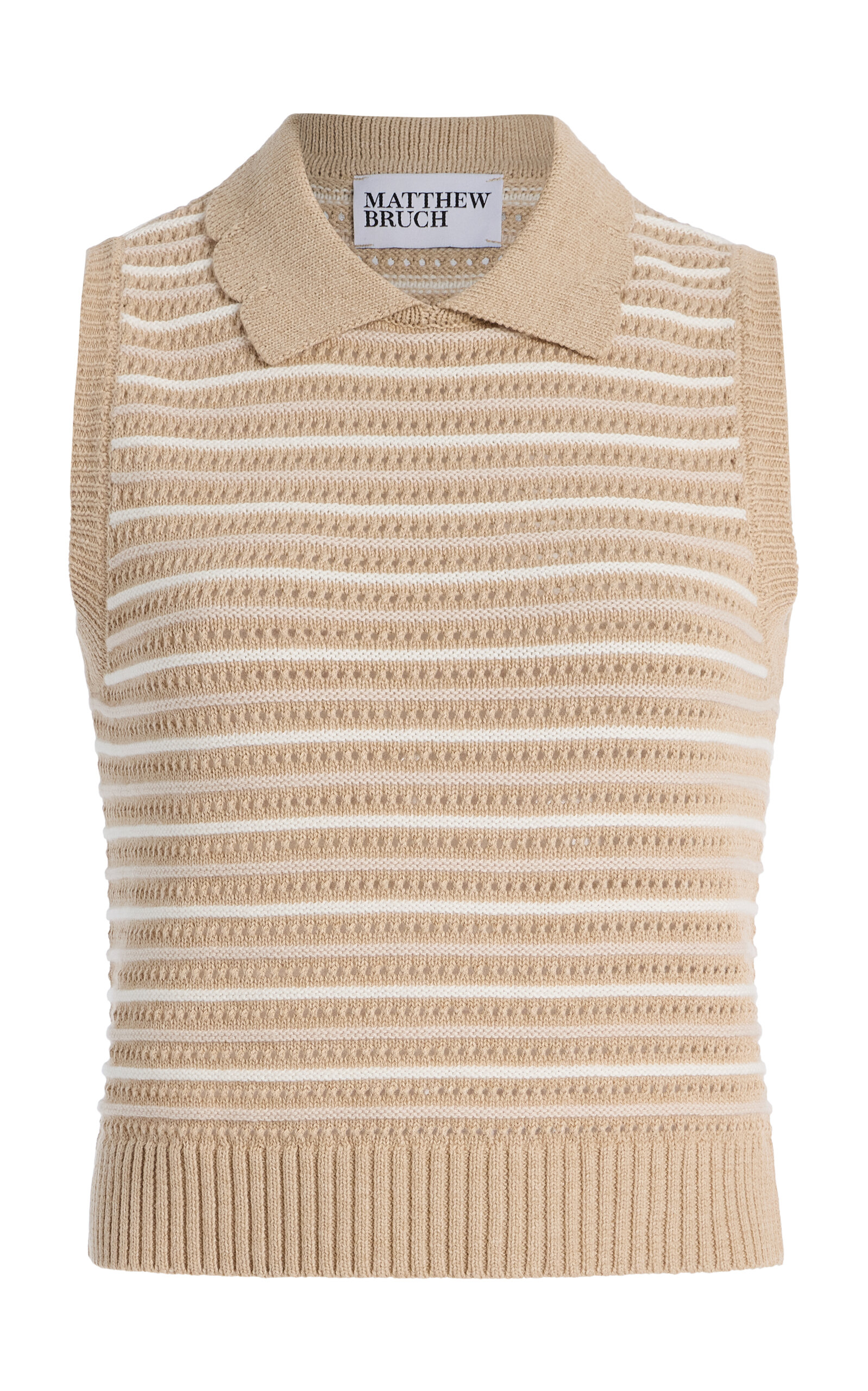 Striped Knit Cotton-Blend Collared Tank Top