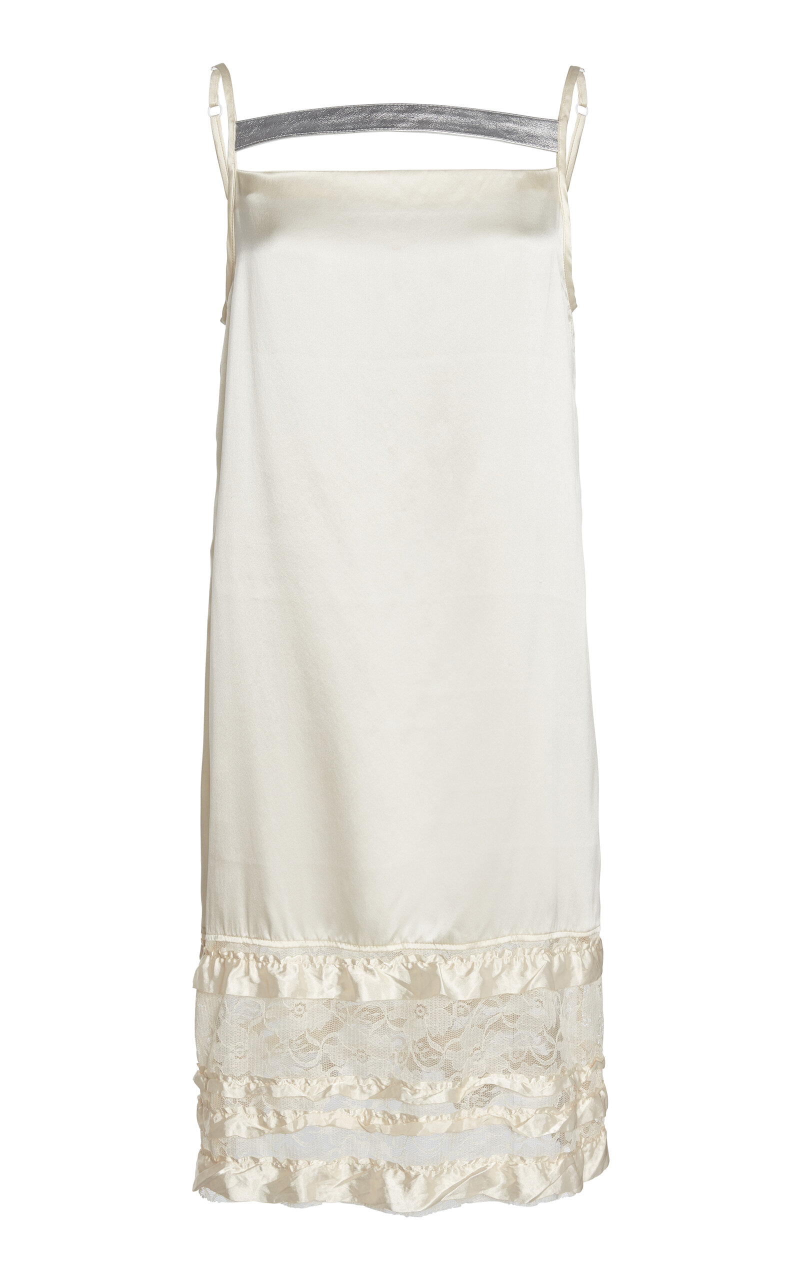 Niccolò Pasqualetti Boudoir Lace-trimmed Silk Satin Mini Slip Dress In Off-white