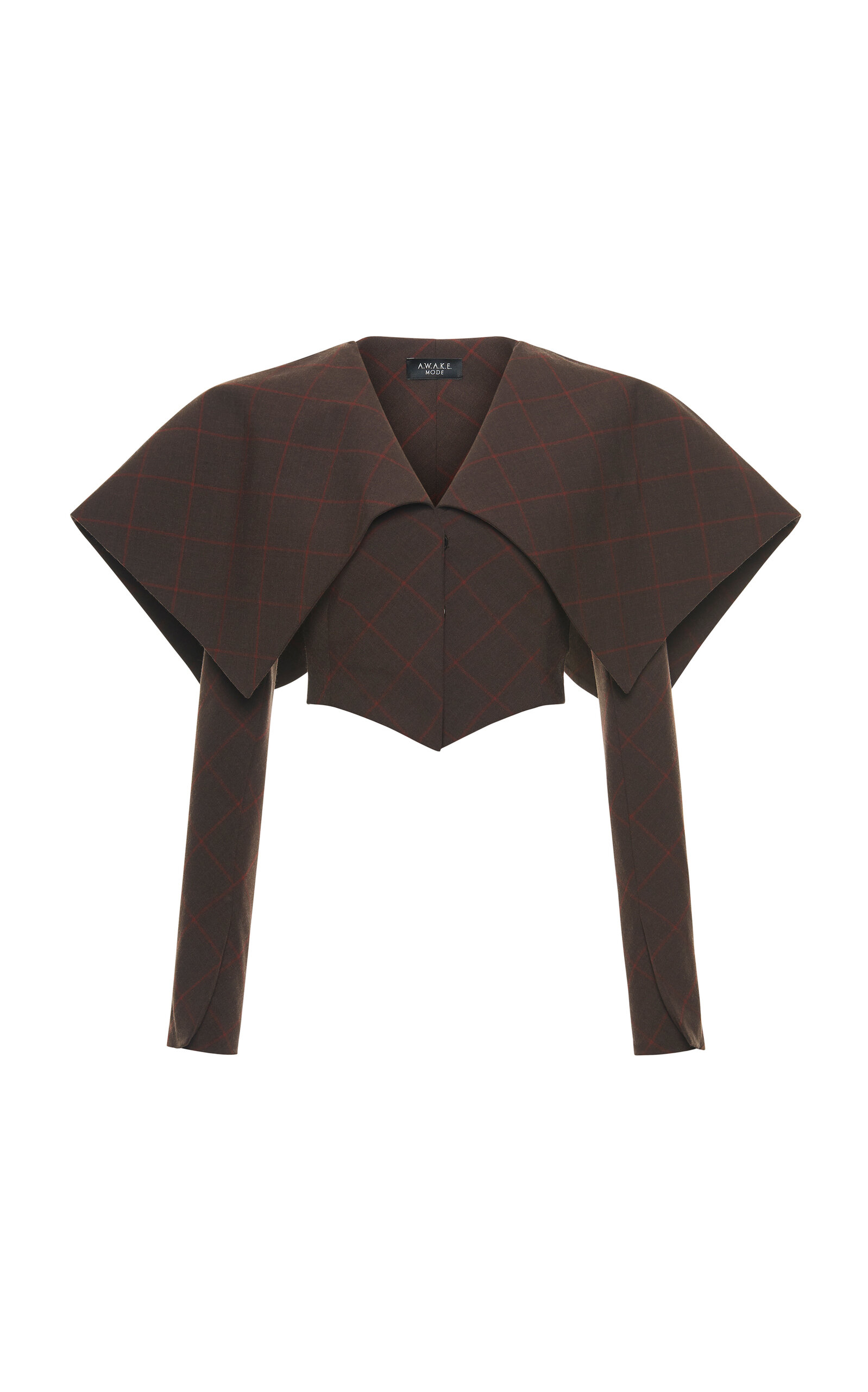 A.W.A.K.E. MODE Collared Checked Stretch-Wool Cropped Blazer
