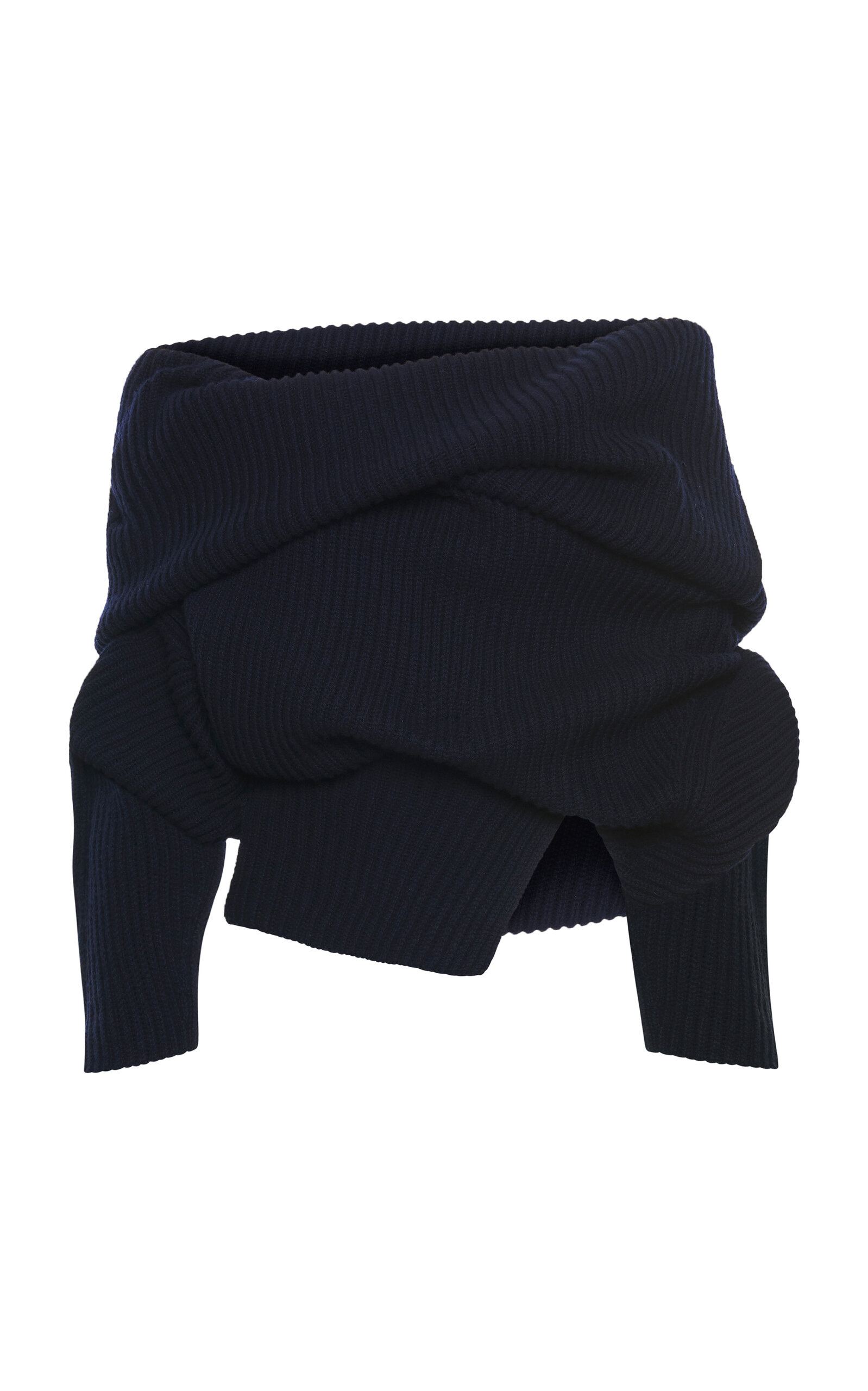 A.w.a.k.e. Off-the-shoulder Knit Sweater In Navy