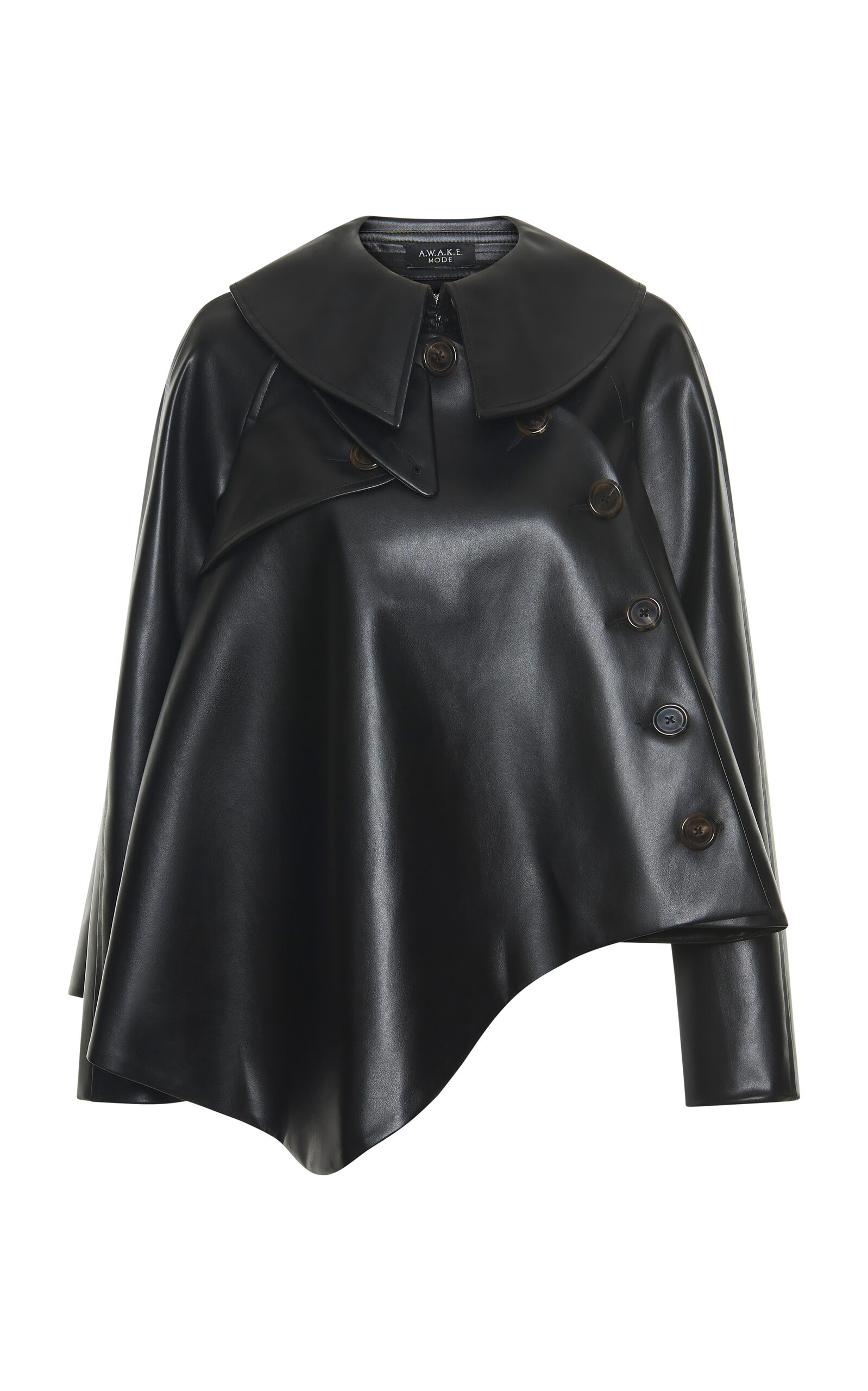 A.W.A.K.E. MODE Short Flared Vegan Leather Trench Jacket