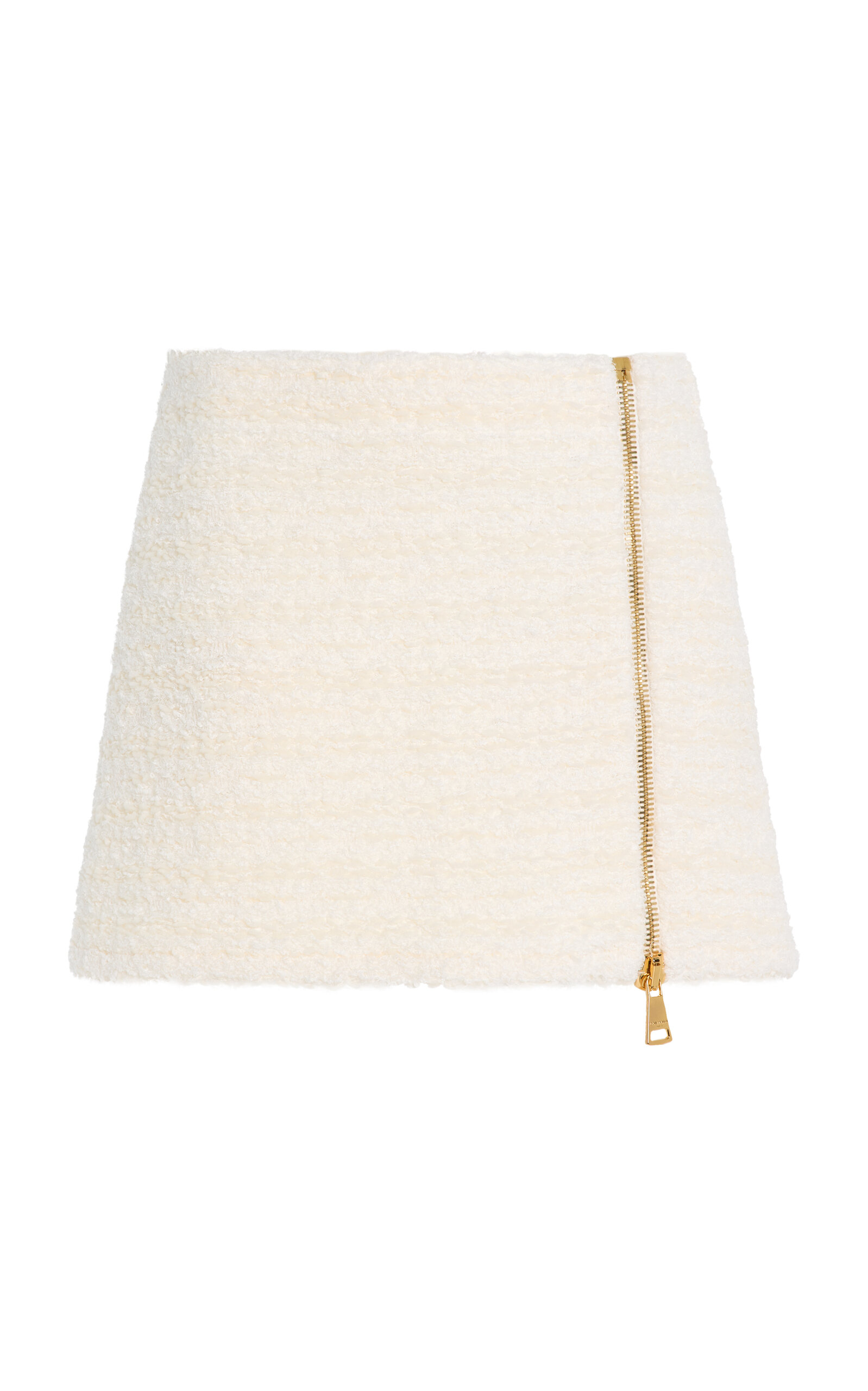 Balmain Zipped Tweed Mini Skirt In Neutral