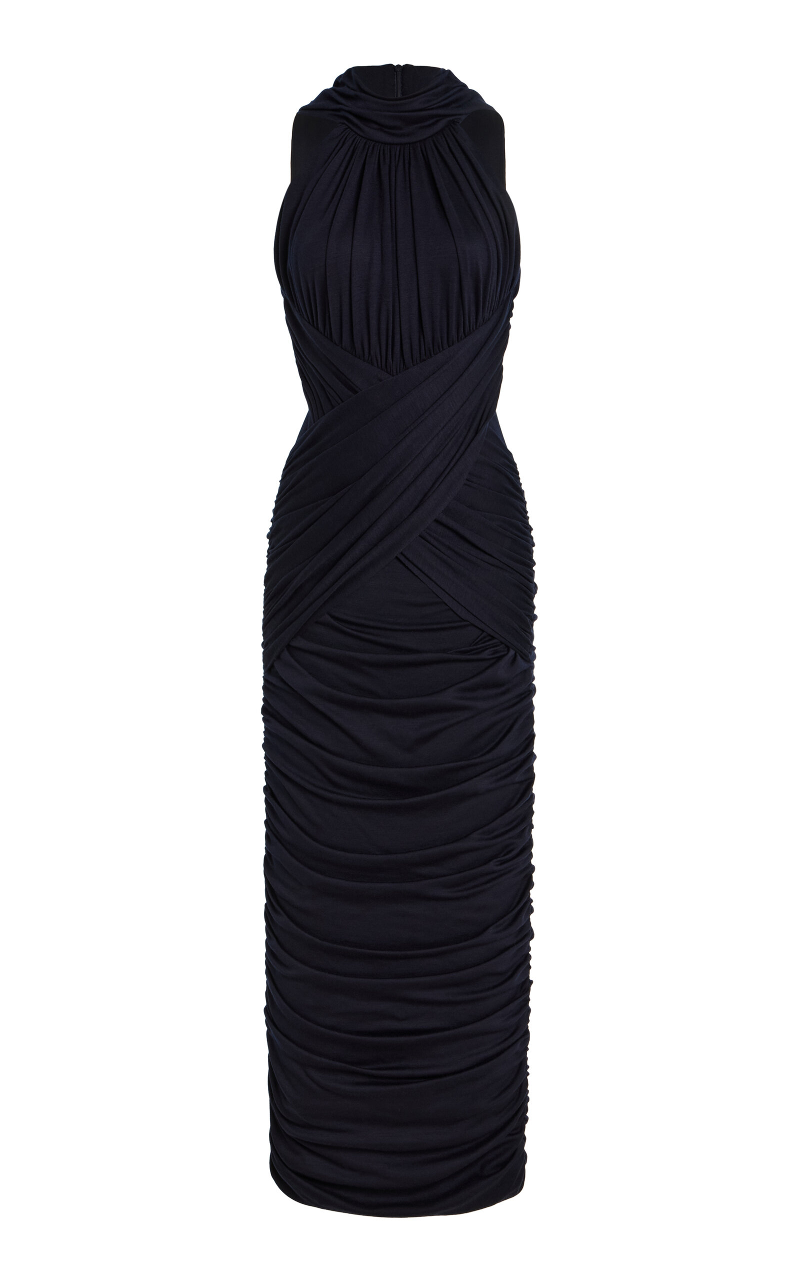 Balmain Draped Wool-jersey Midi Dress In Blue