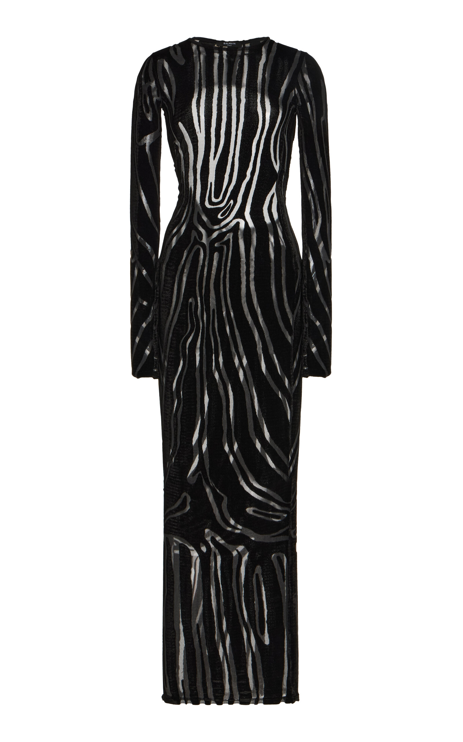 Balmain Open-Back Zebra-Patterned Velvet-Devoré Maxi Dress