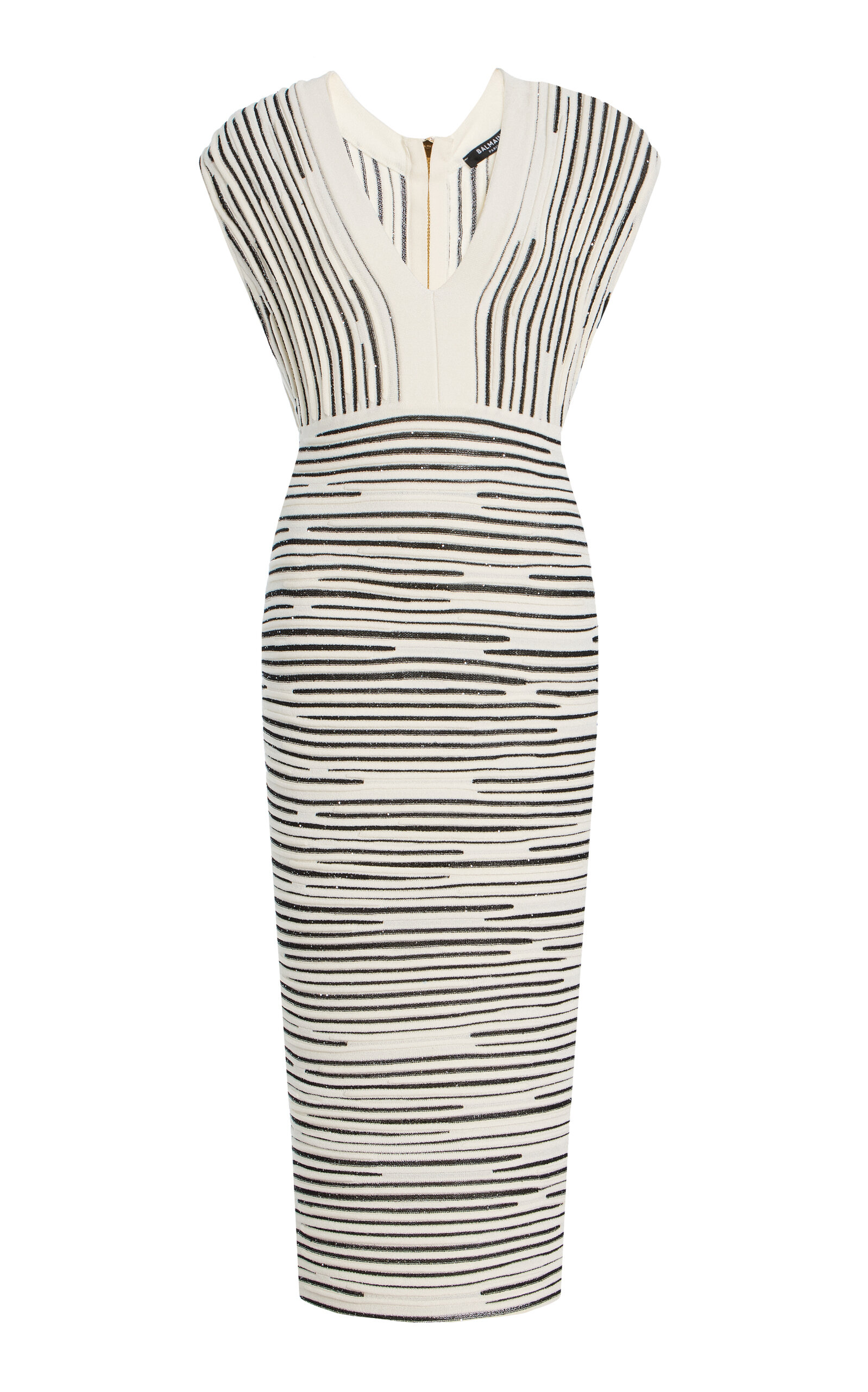 Balmain Glittered Sleeveless Zipped Mid Dress In White