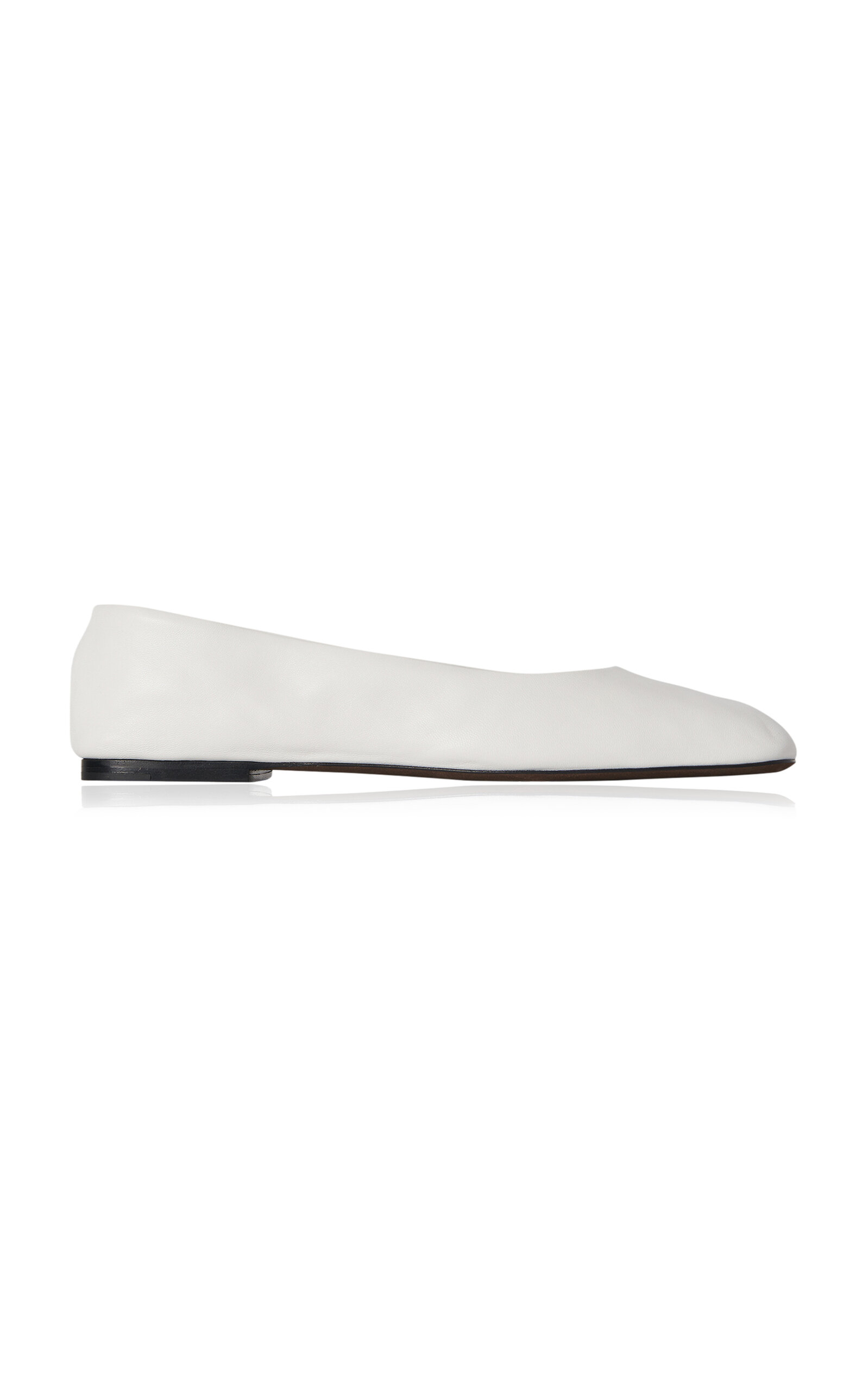 The Row Leather Square Ballet Flats In White