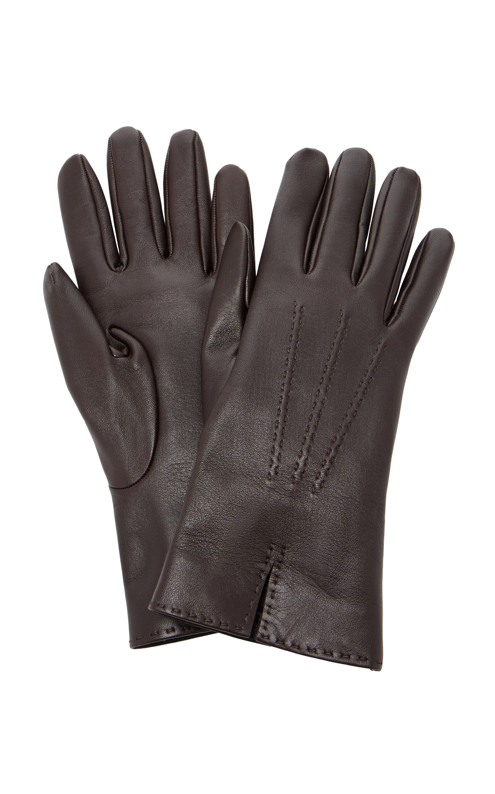 The Row Florence Leather Gloves In Brown