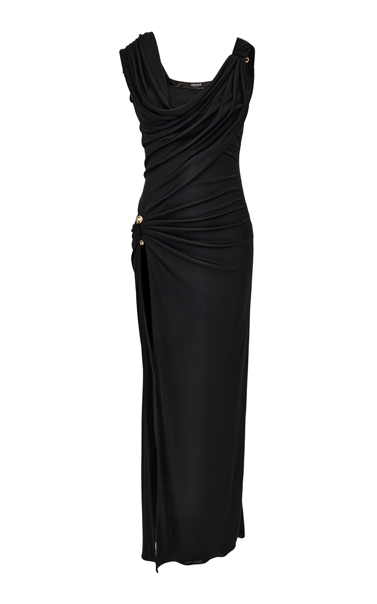 Versace La Vacanza Safety Pin Jersey Gown - Black
