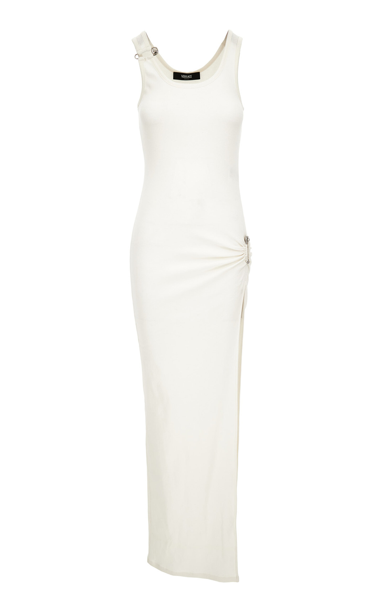 Versace La Vacanza Safety Pin Ribbed Cotton Maxi Tank Dress
