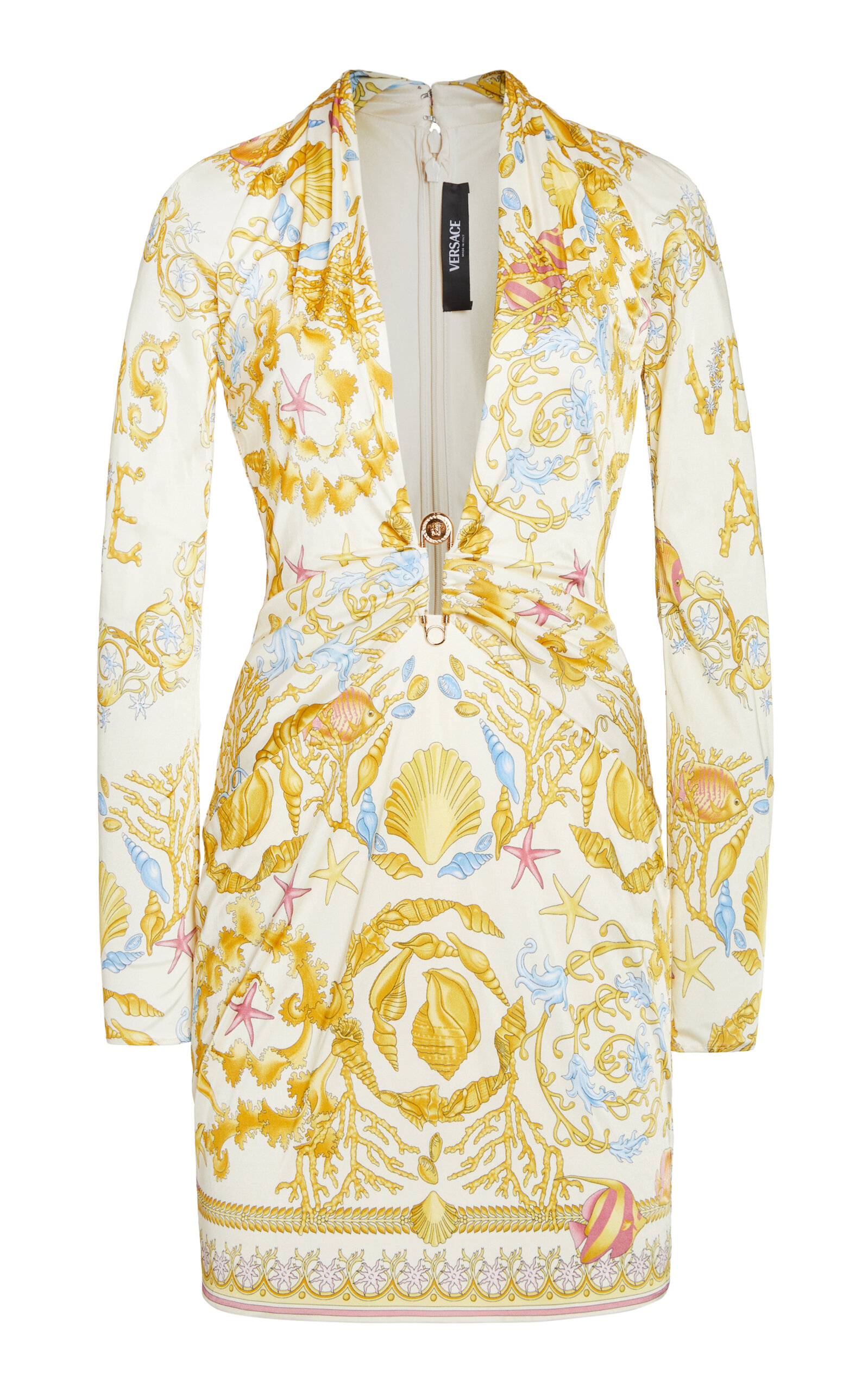 Versace Safety Pin Underwater Barocco Mini Dress In Multi