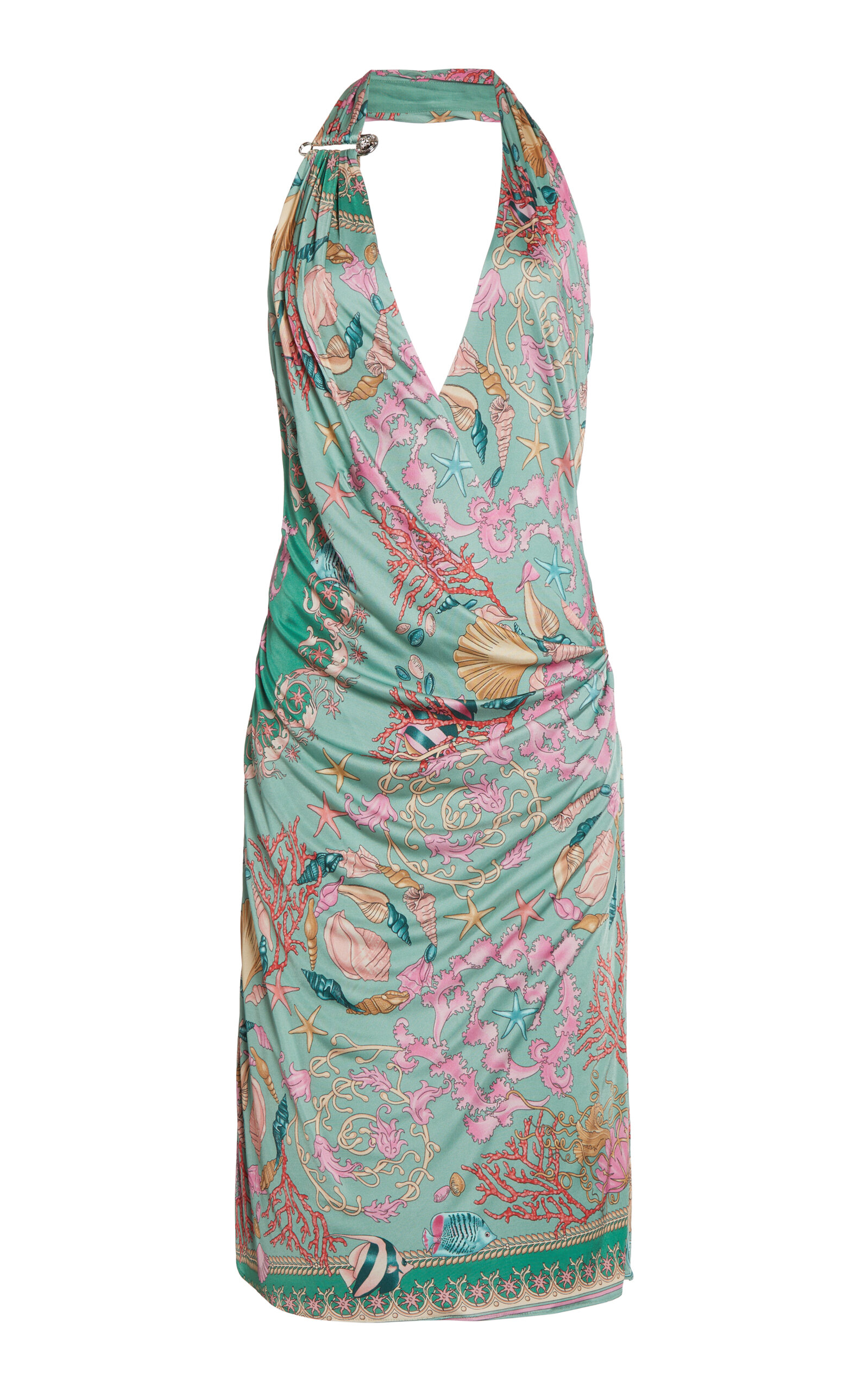Versace Printed Jersey Halter Midi Dress