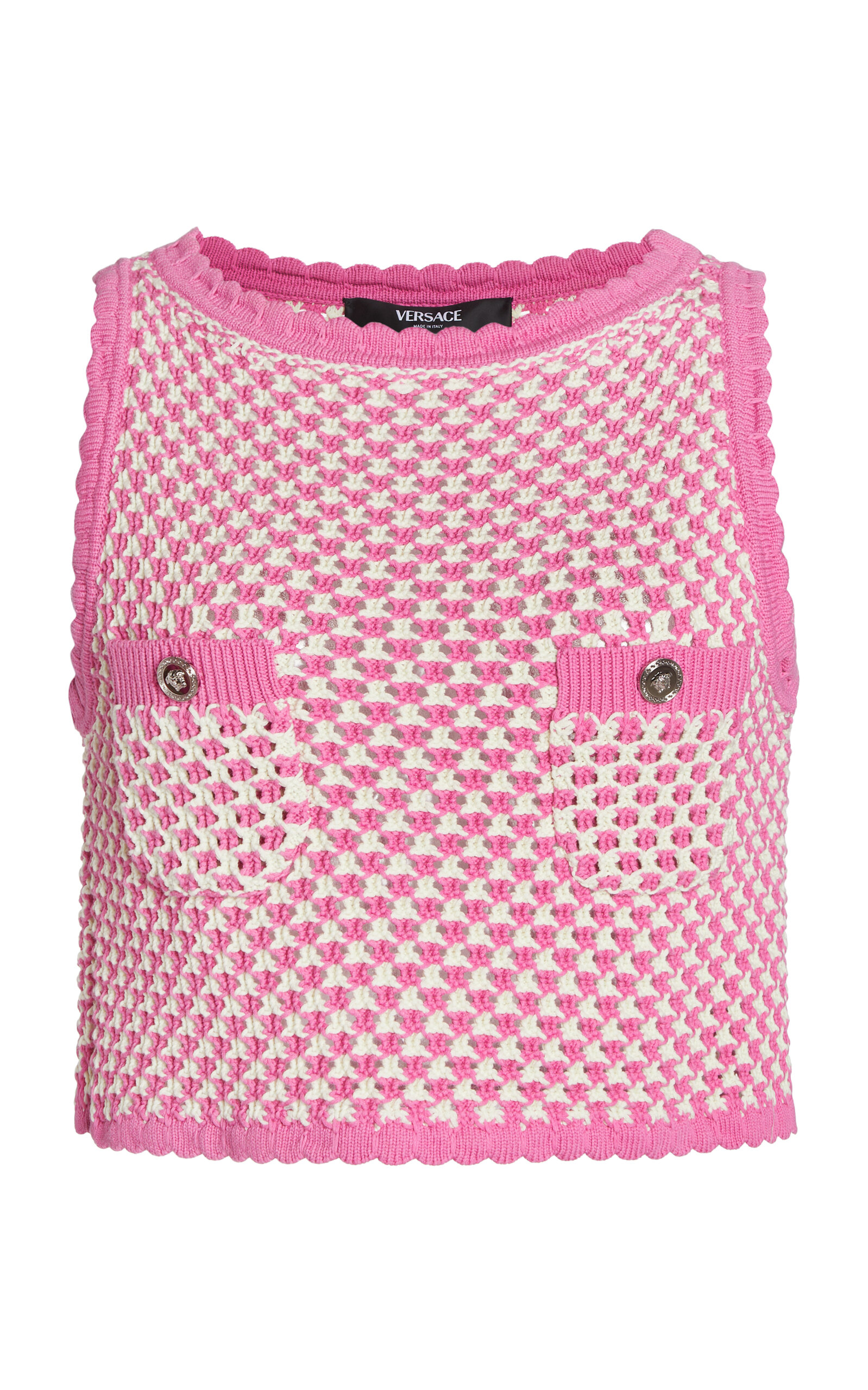 Versace La Vacanza Crocheted Compact Cotton Top - Pink