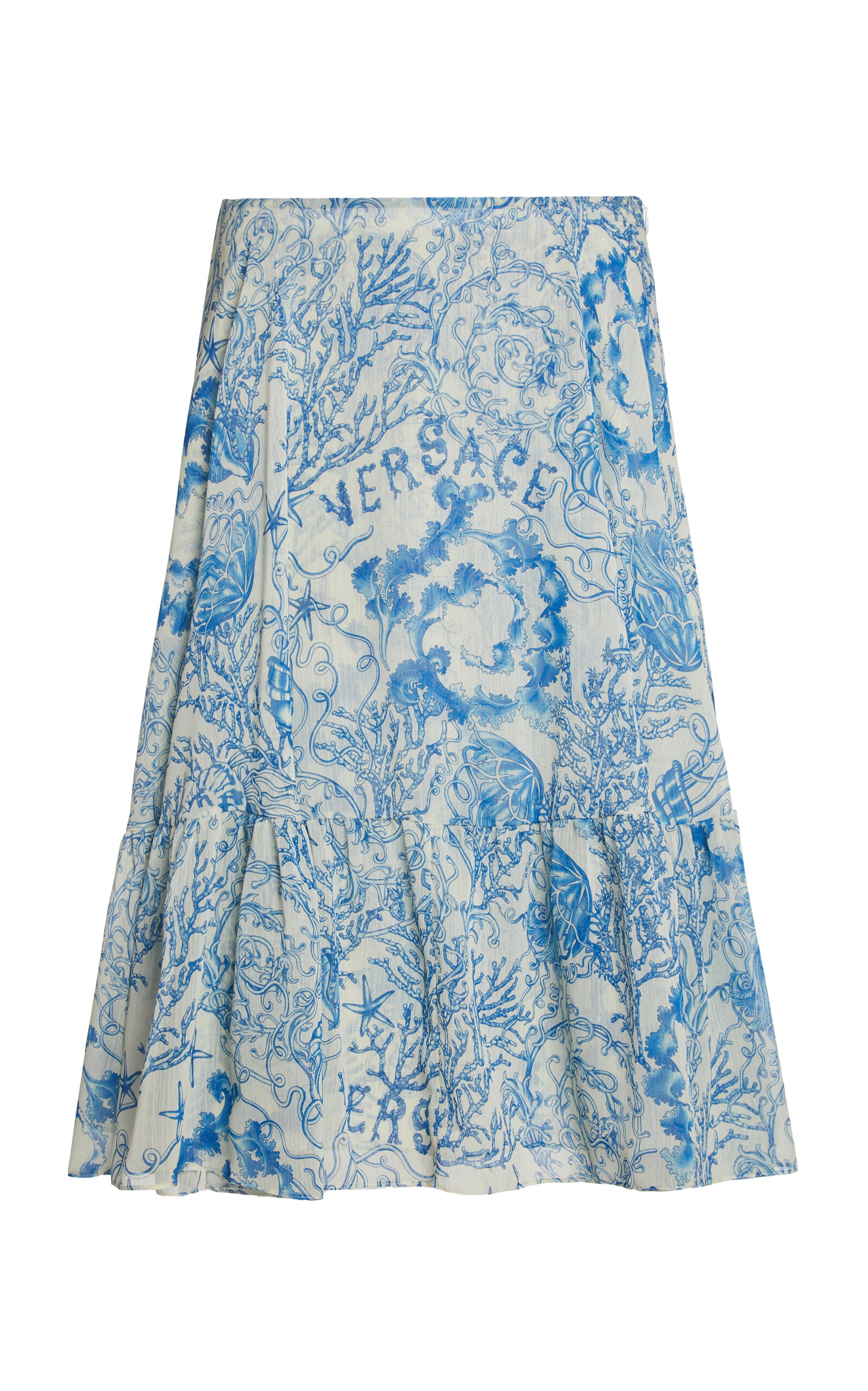 Versace Printed Techno Creponne Midi Skirt