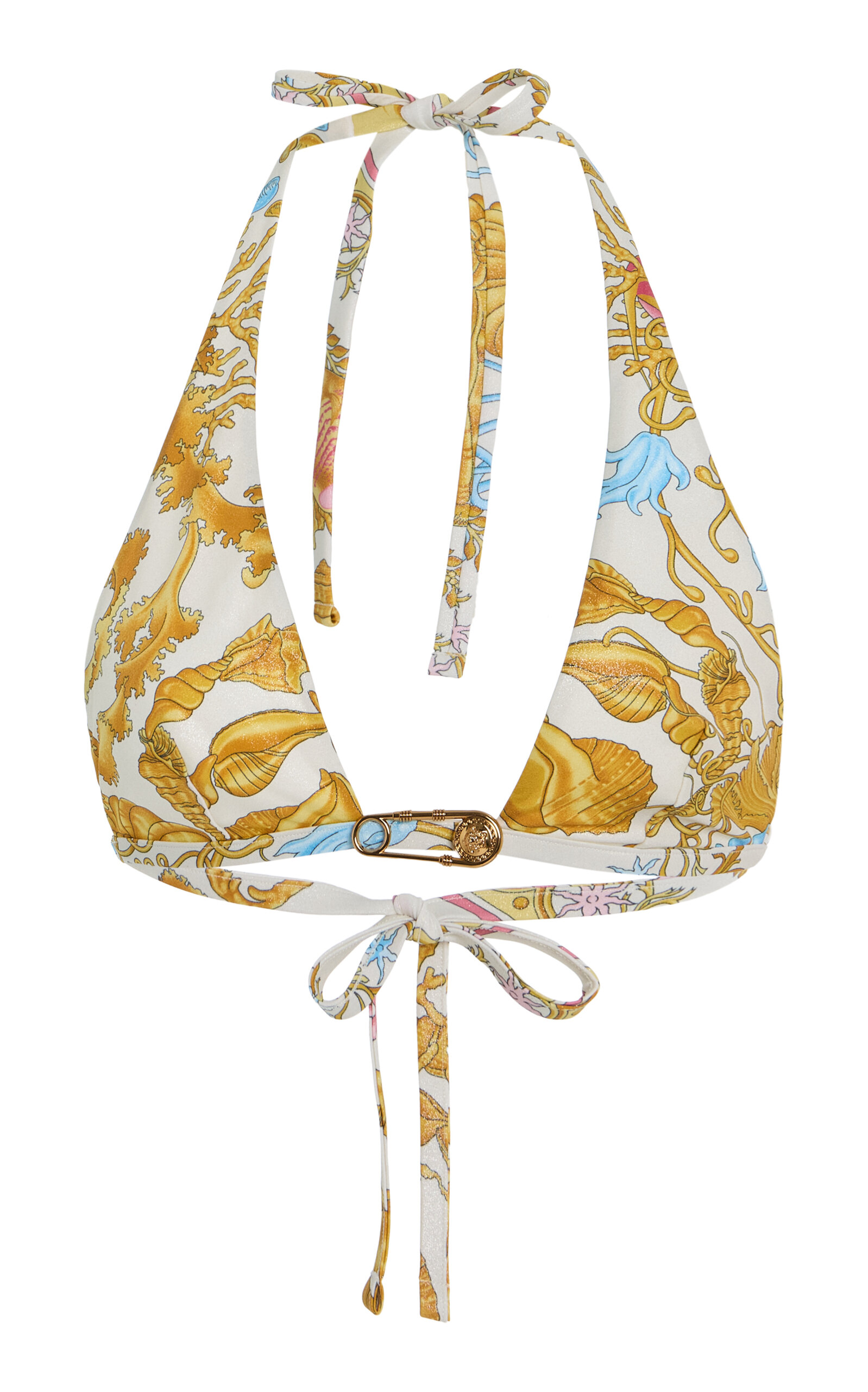 Versace La Vacanza Barocco-Printed Bikini Top - Yellow
