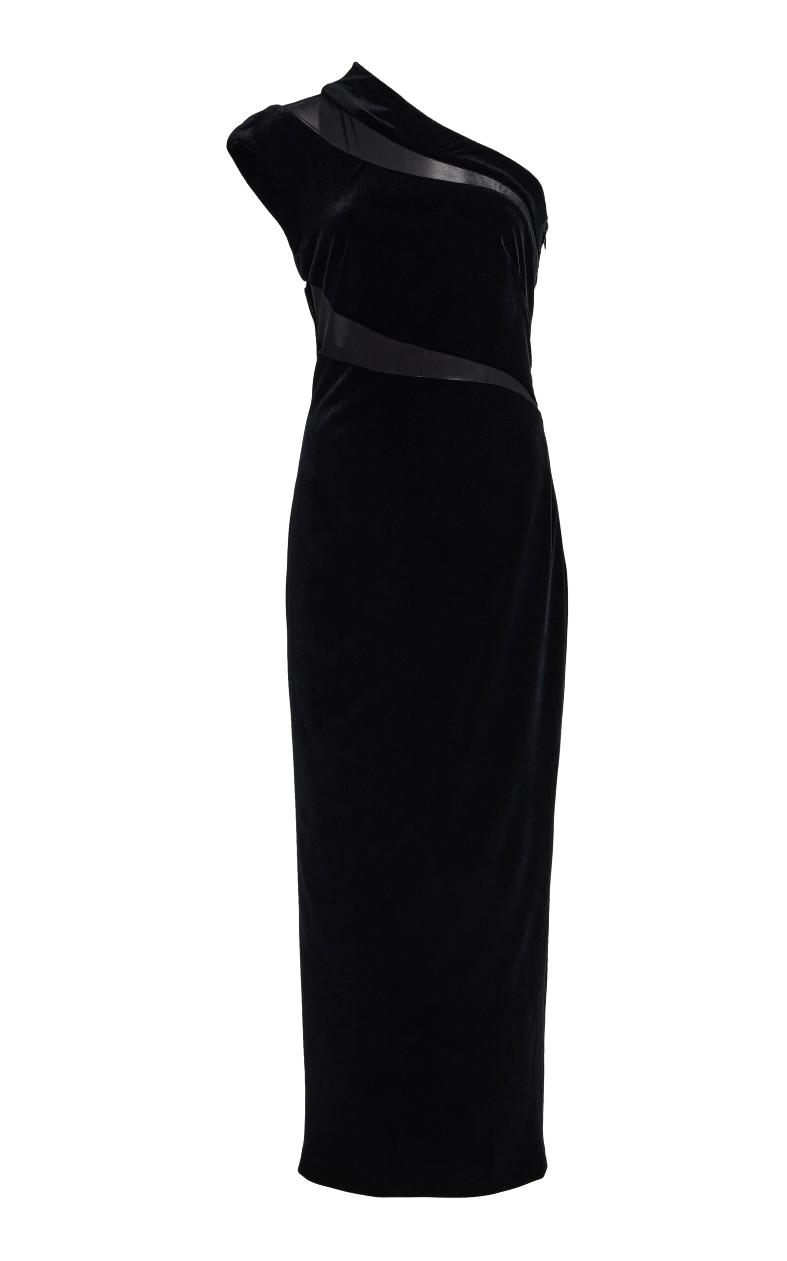 One-Shoulder Velvet Midi Dress