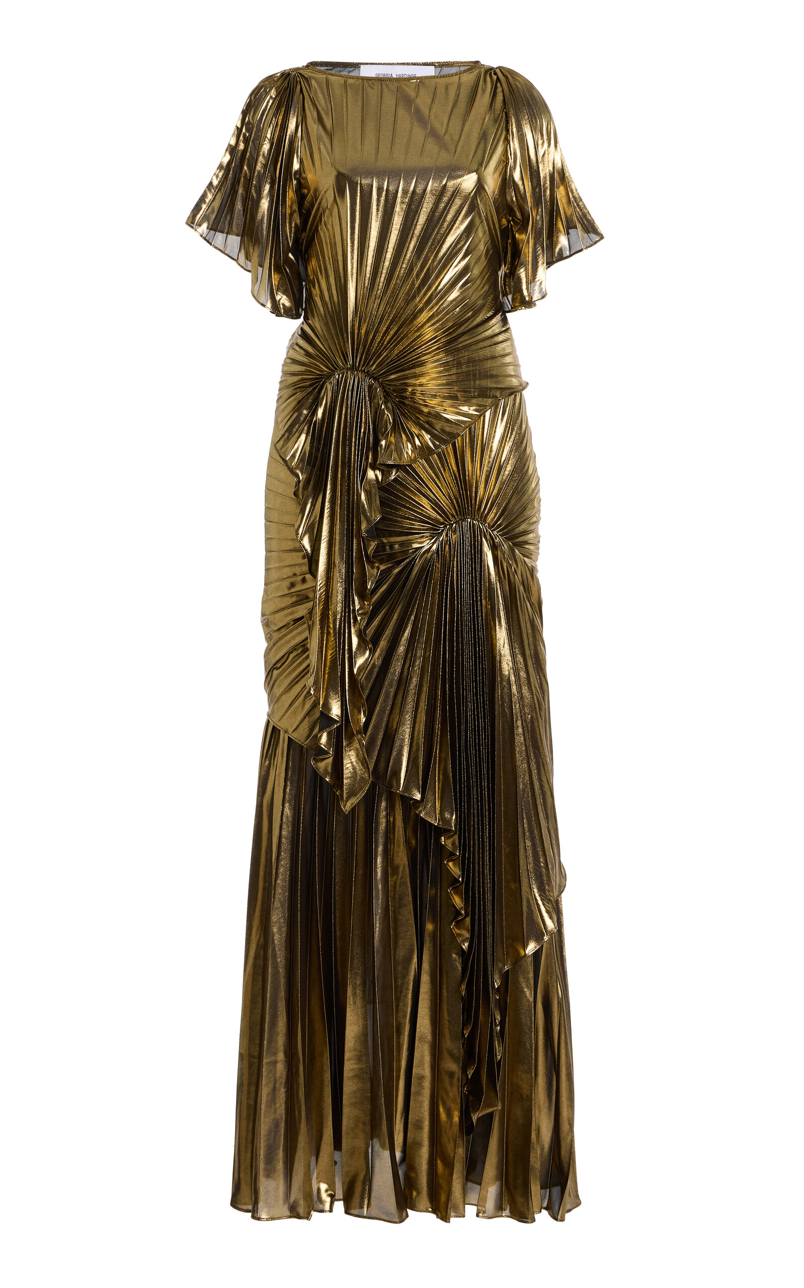 Georgia Hardinge Cascade Convertible Lamé Maxi Dress In Green