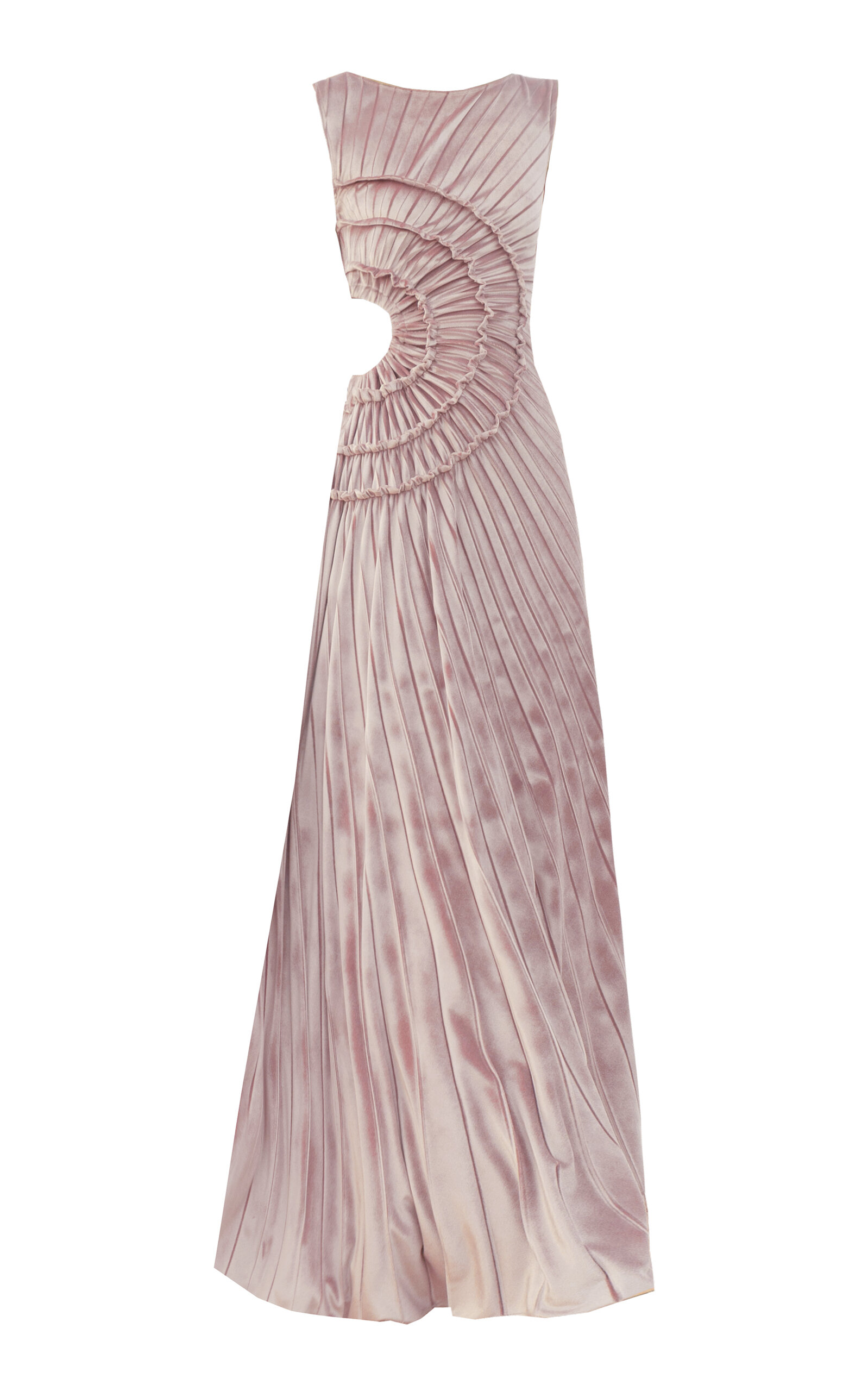 Georgia Hardinge Crescent Cutout Pleated Velvet Maxi Dress In Pink