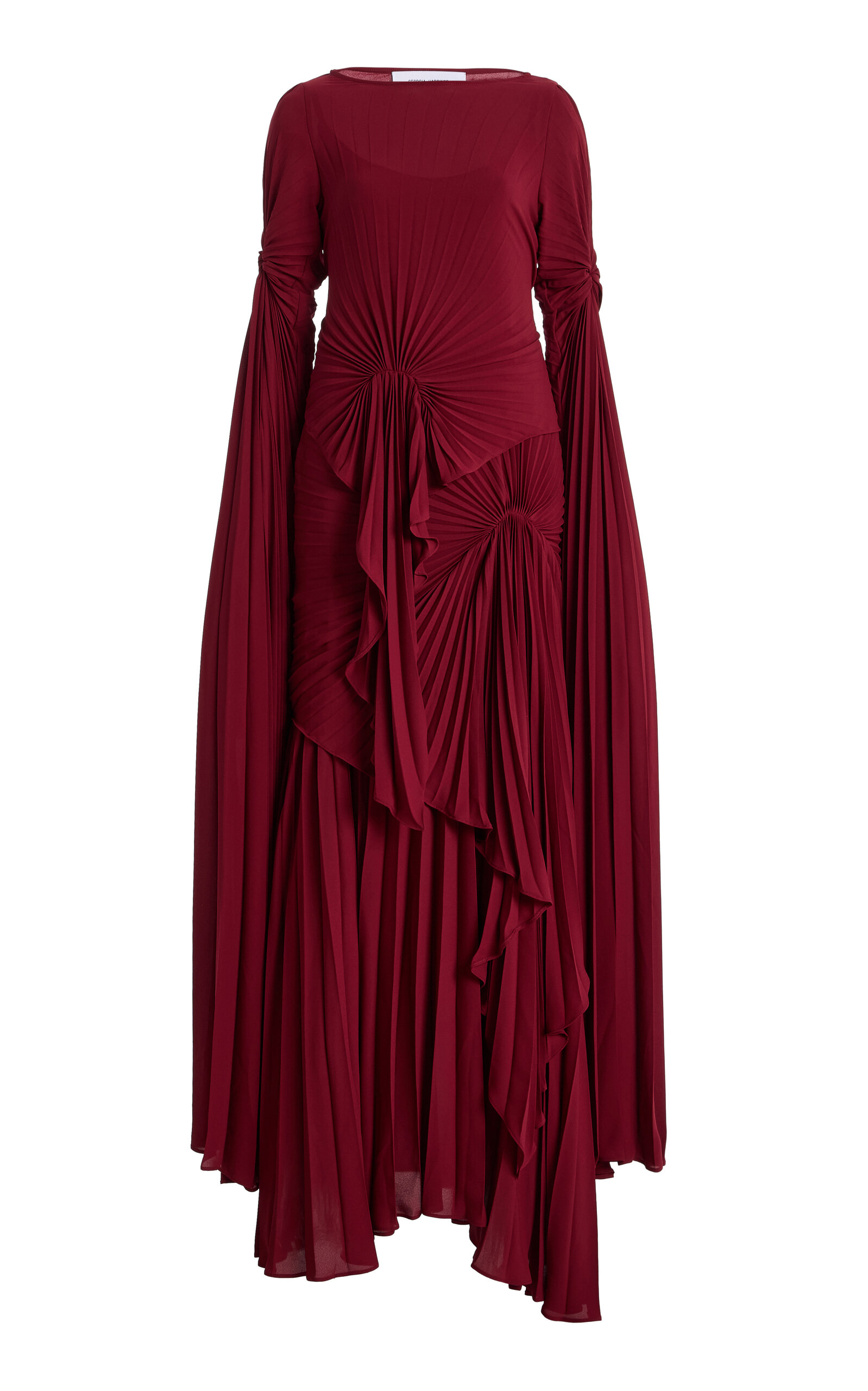 Georgia Hardinge Waterfall Convertible Plisse Maxi Dress In Red