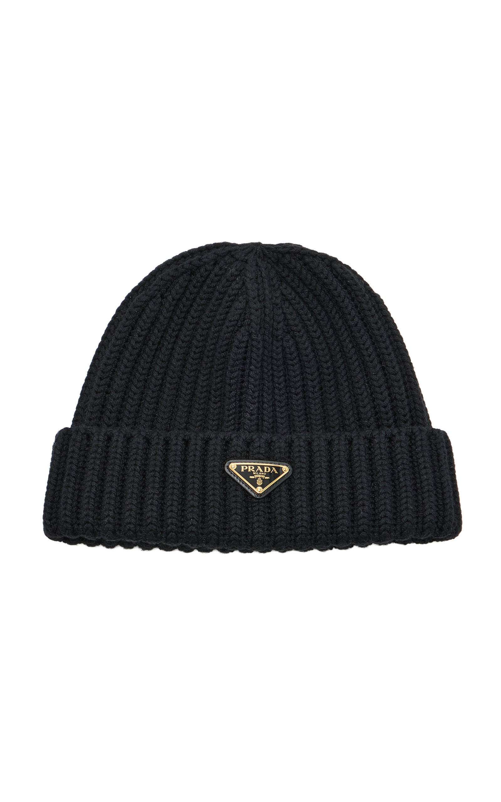 Prada Ribbed-knit Beanie In Black
