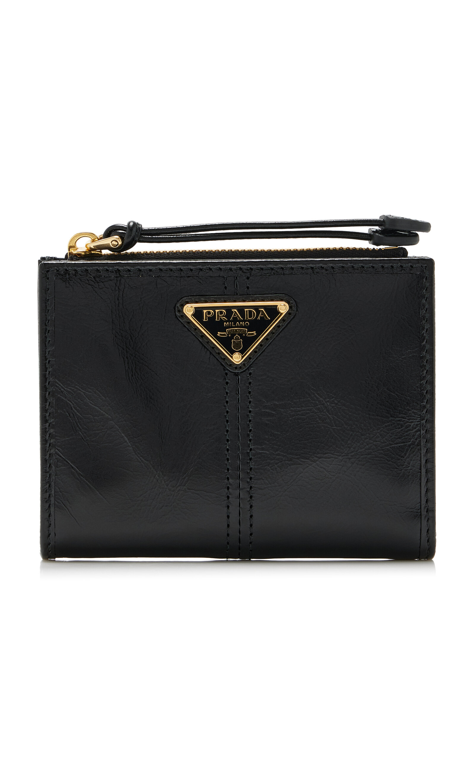 Prada Textured Leather Zip Wallet In Black