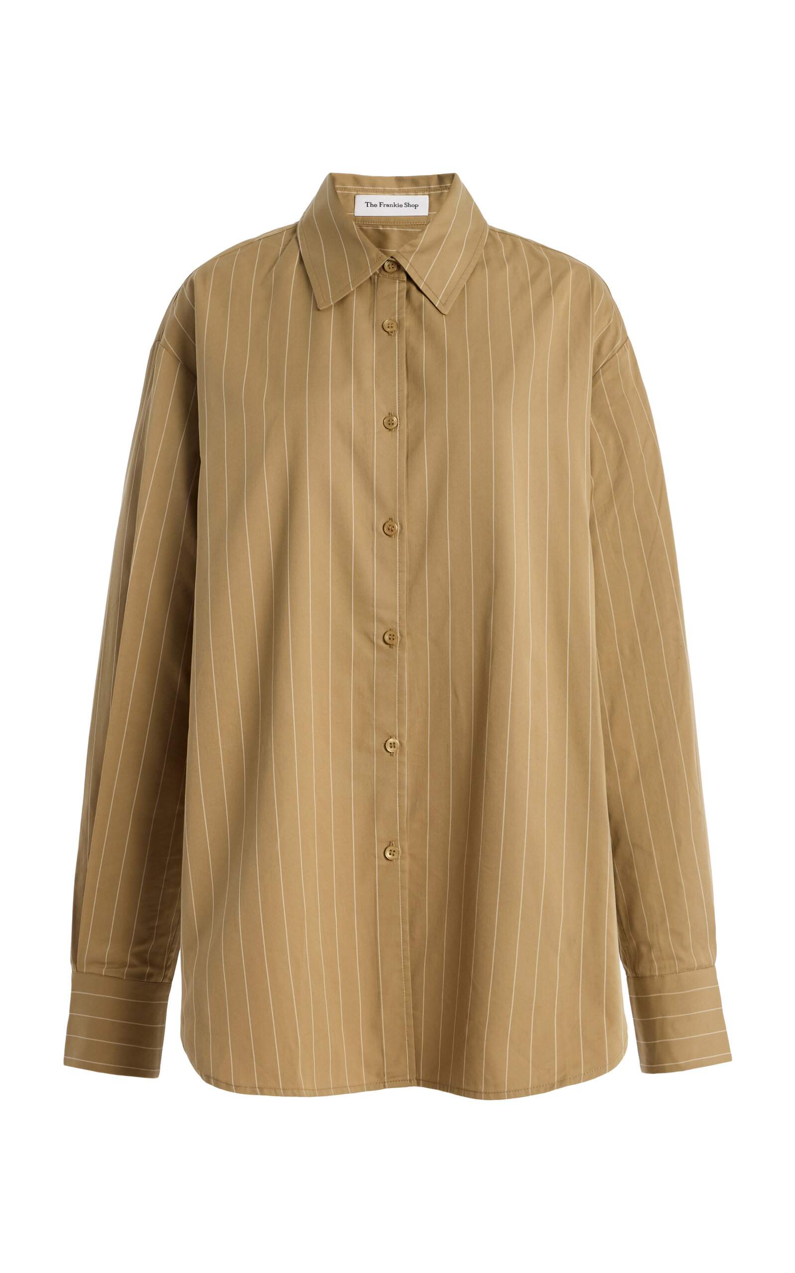 The Frankie Shop Peri Striped Cotton Shirt In Brown