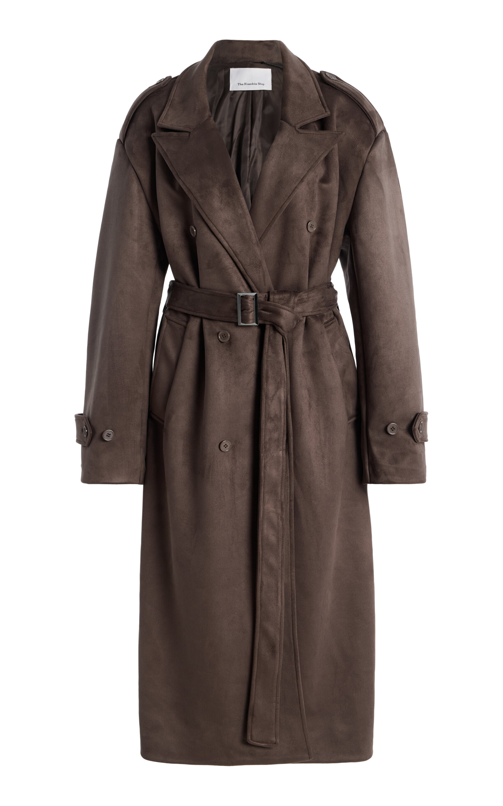 The Frankie Shop Pembroke Faux Suede Trench Coat In Brown