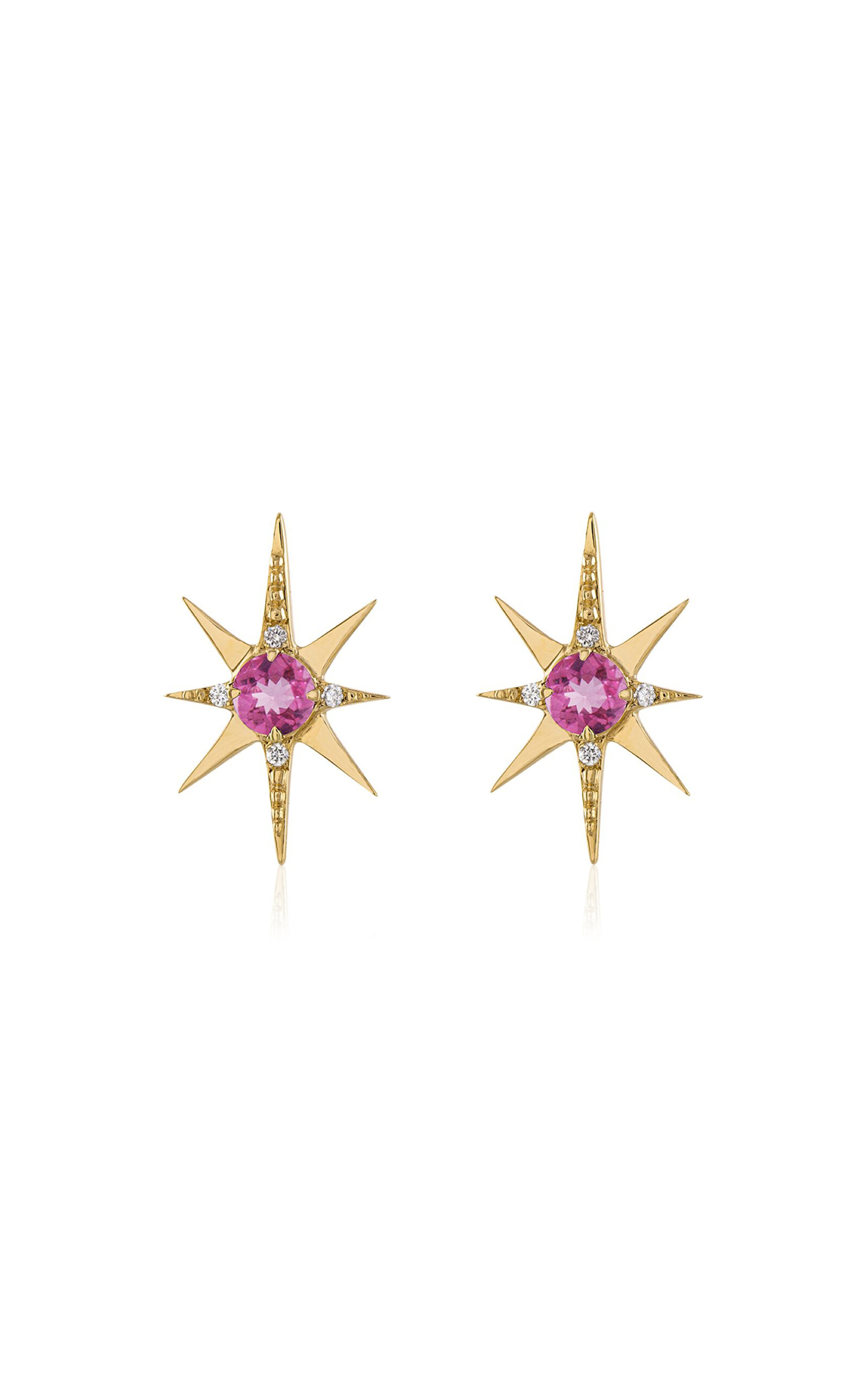 Pink Large Starburst 14K Yellow Gold Multi-Stone Earrings