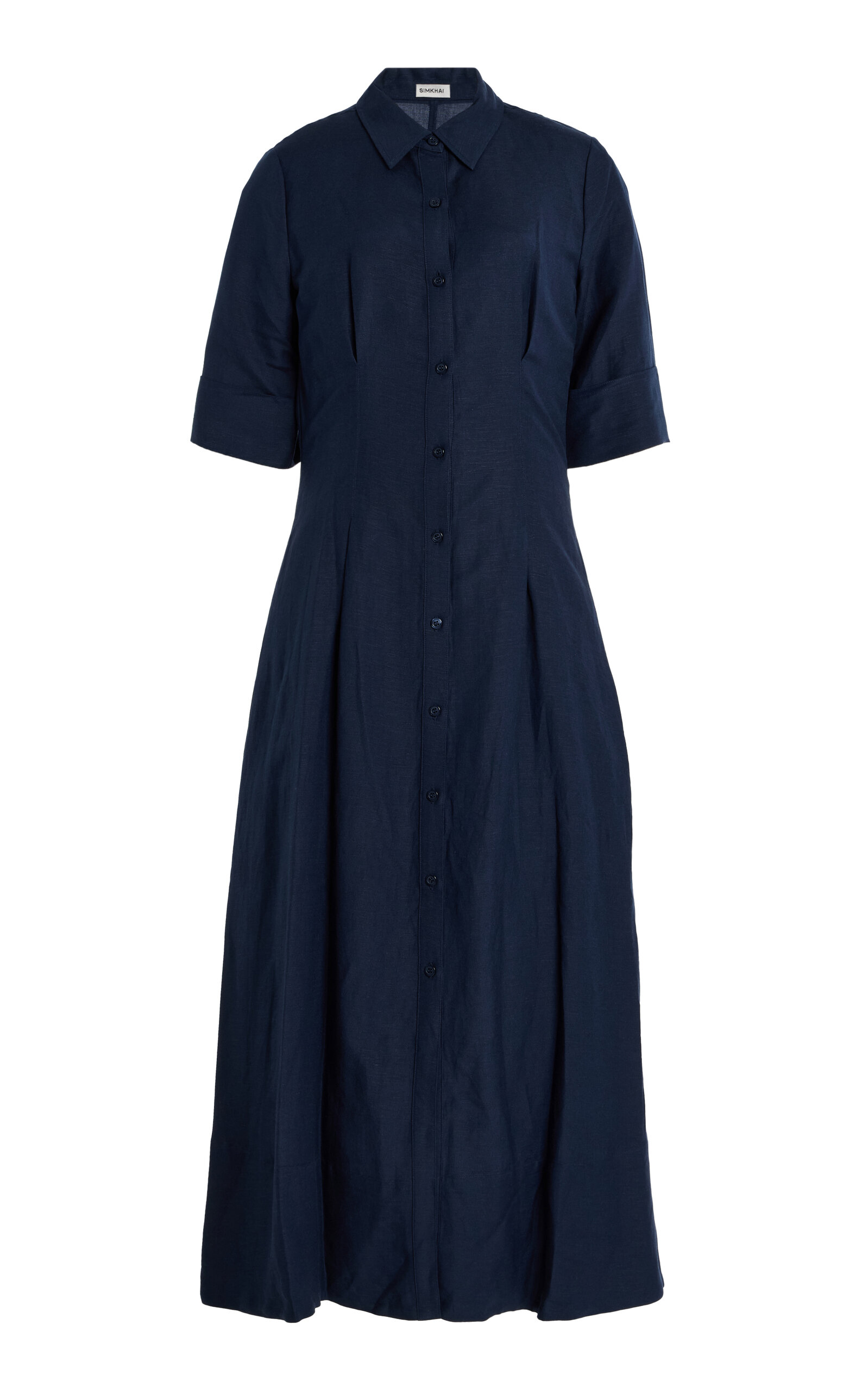 Shop Simkhai Claudine Linen-blend Midi Shirt Dress