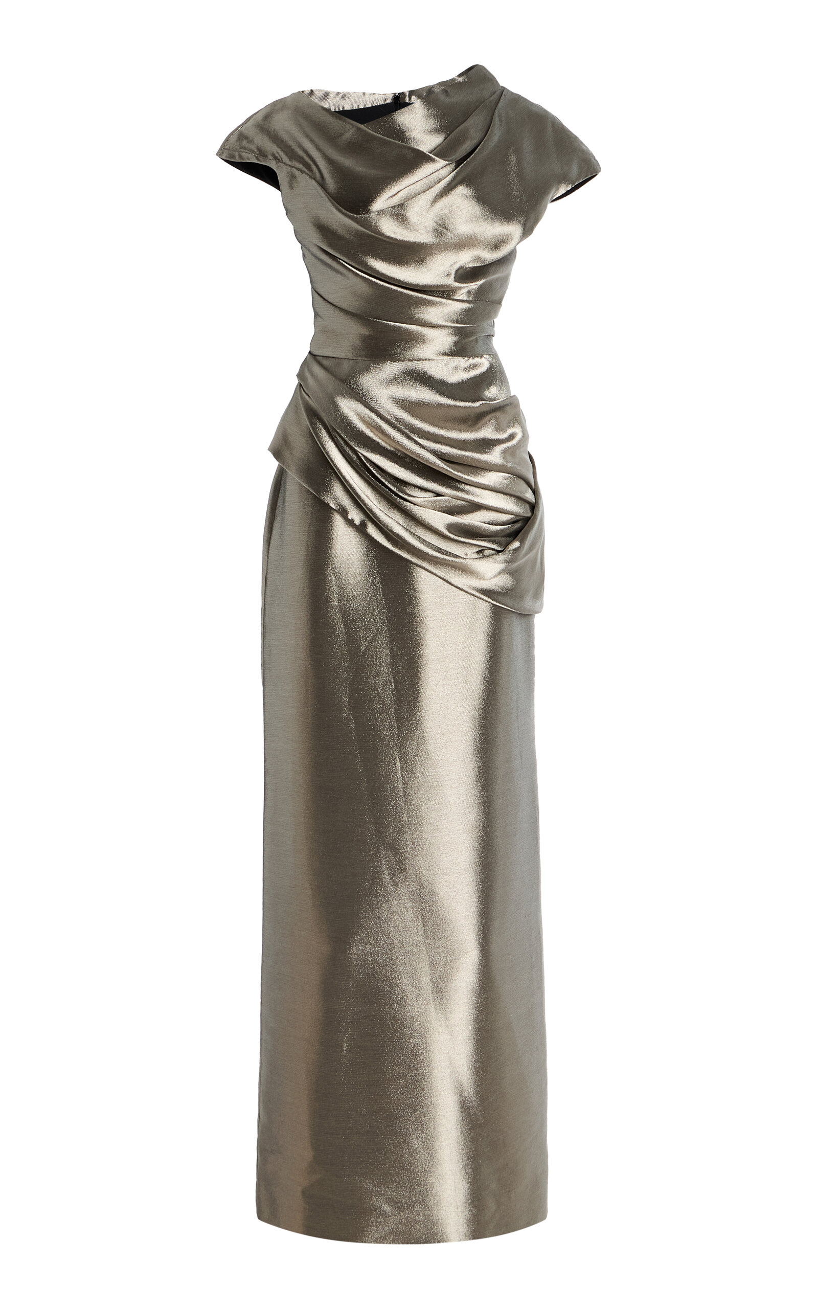Atelier Prabal Gurung Sophia Metallic Ruched Gown In Metallic