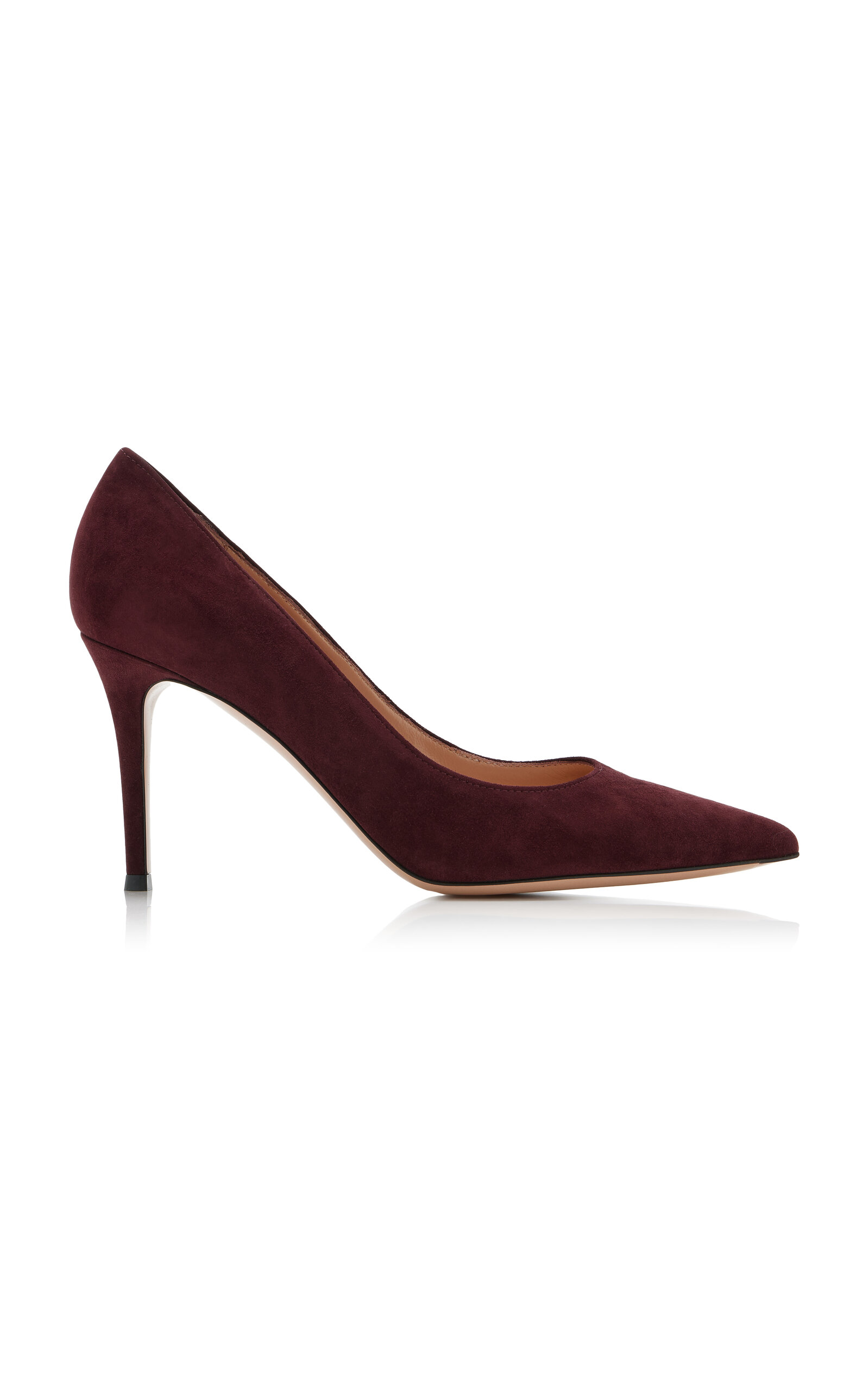 Gianvito Rossi Pointed Toe Stiletto Heel Suede Pumps In Burgundy