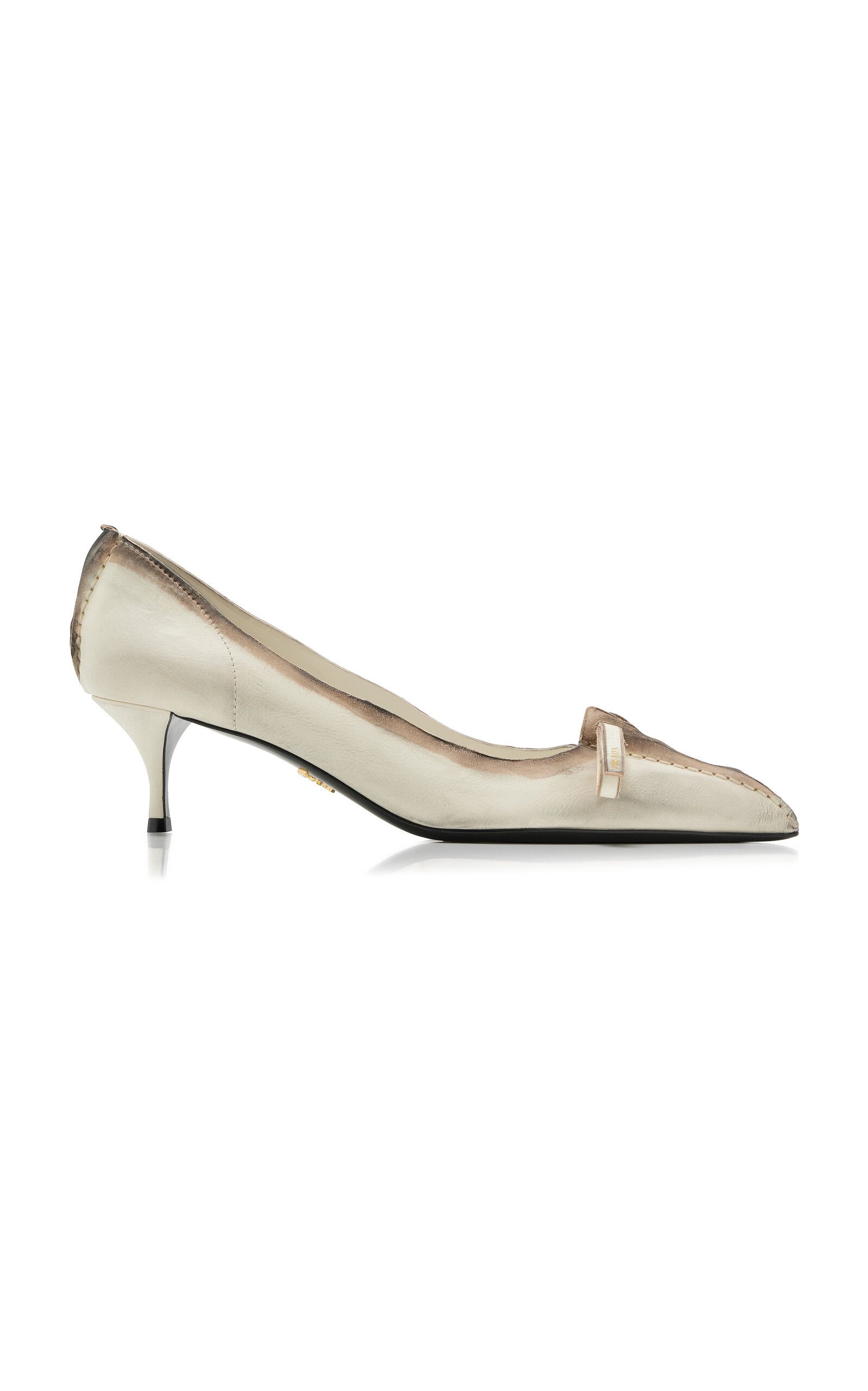 Prada Antiqued Leather Pumps In White