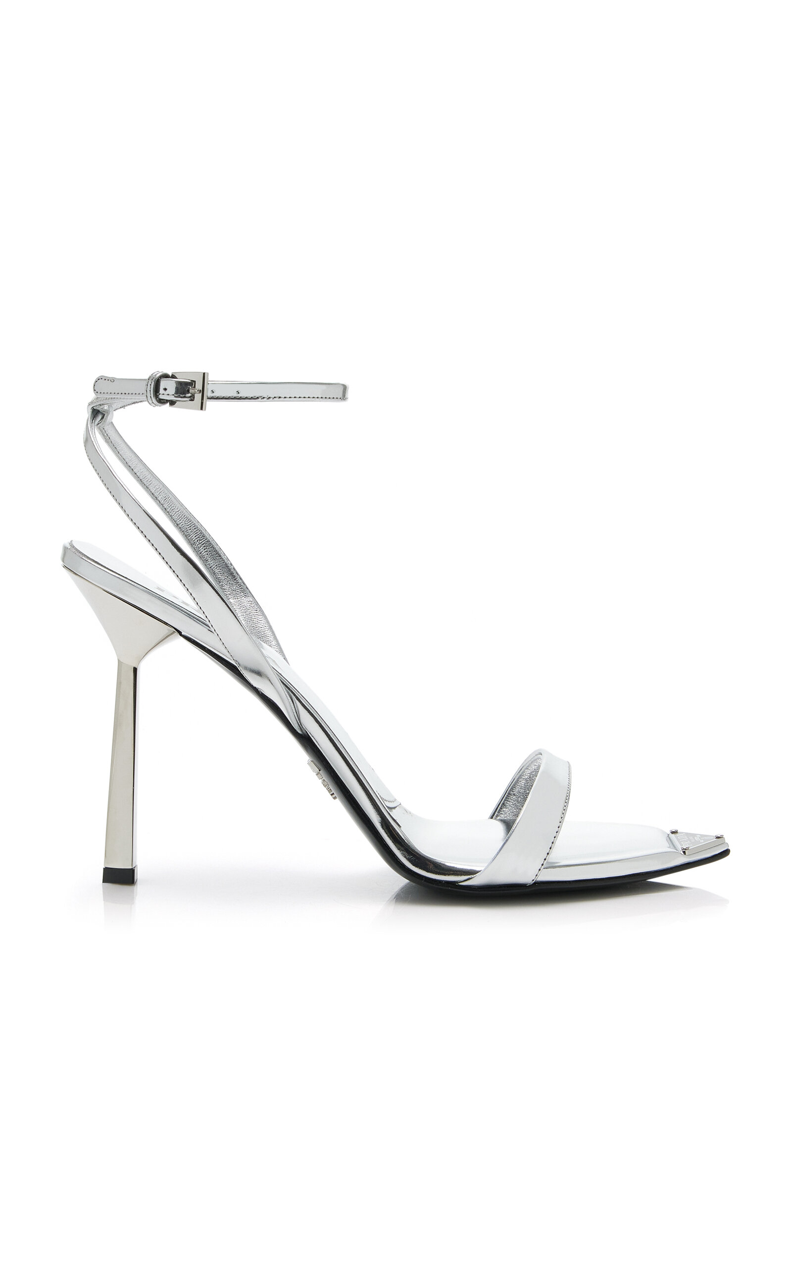Prada Spazzolato Extended Metal Toe Metallic Leather Sandals In Silver