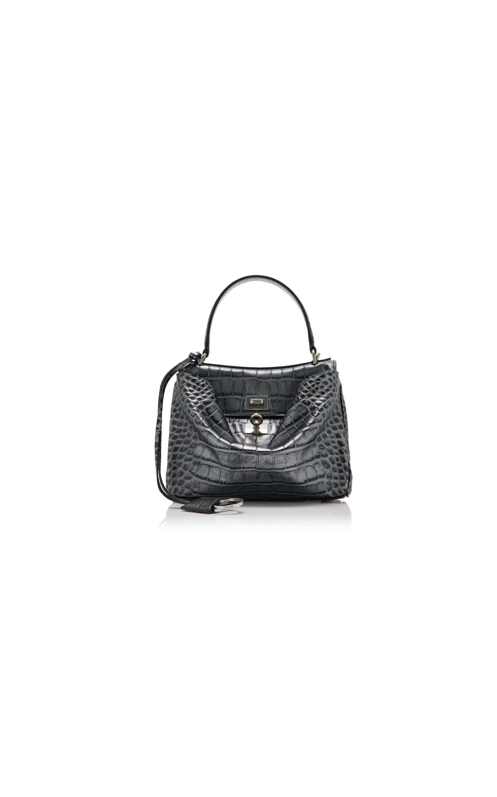 Balenciaga Rodeo Croc-Effect Metallic Leather Top Handle Bag