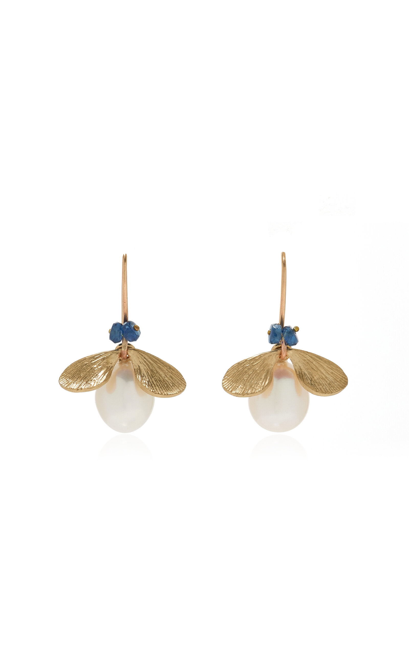 Jeweled Bug 14K Yellow Gold; Pearl And Sapphire Earrings