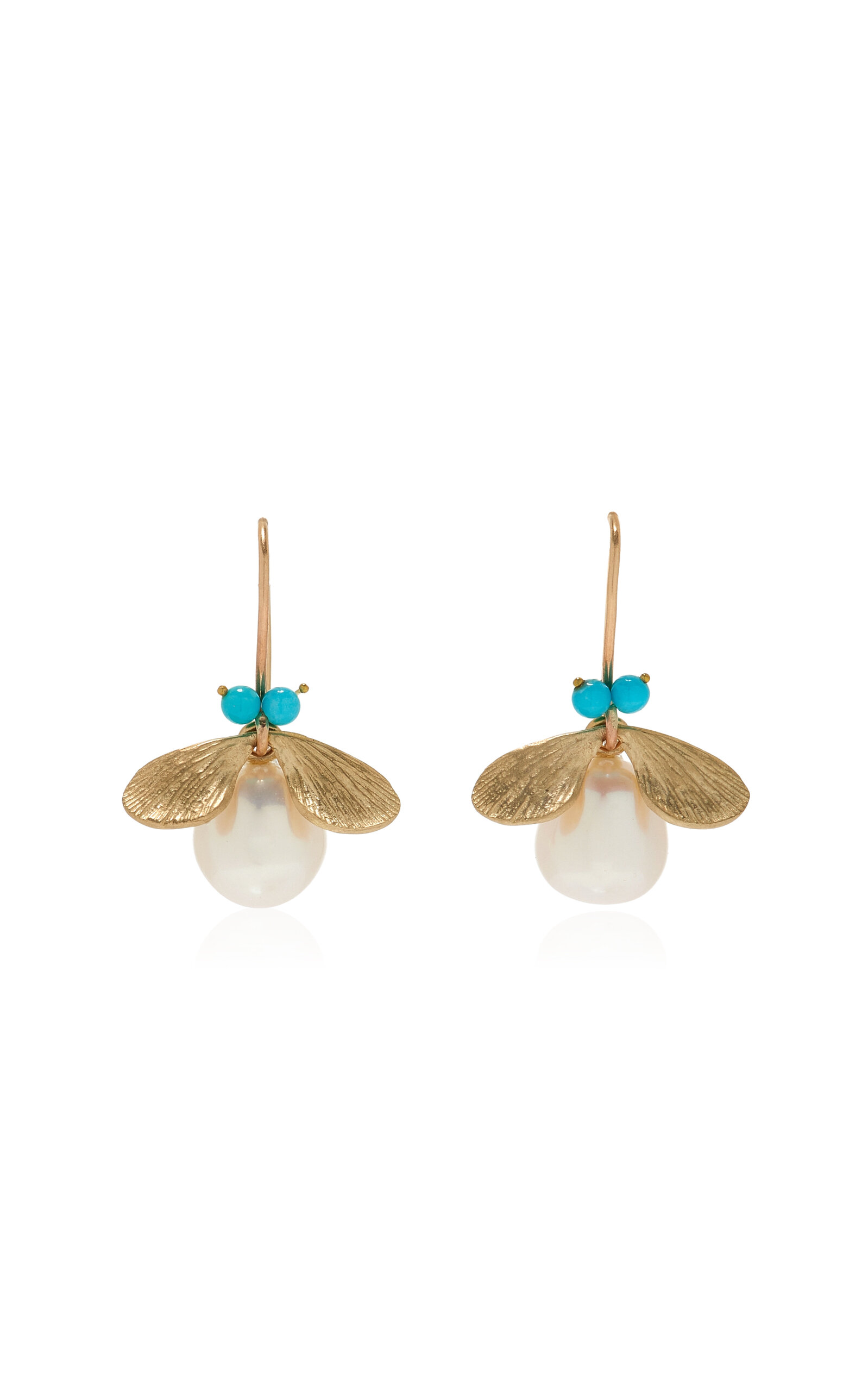 Jeweled Bug 14K Yellow Gold; Pearl; And Turquoise Earrings