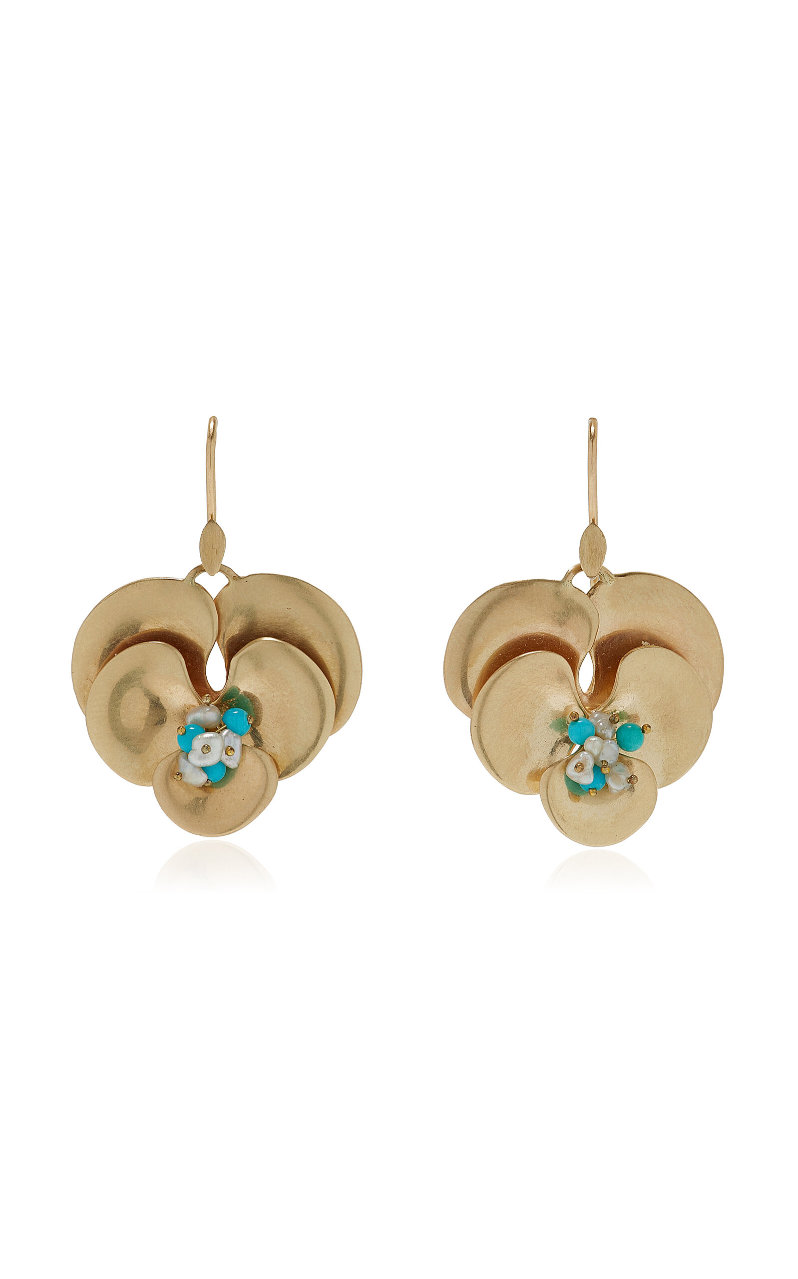 Pansey 14K Yellow Gold; Pearl Turquoise Earrings
