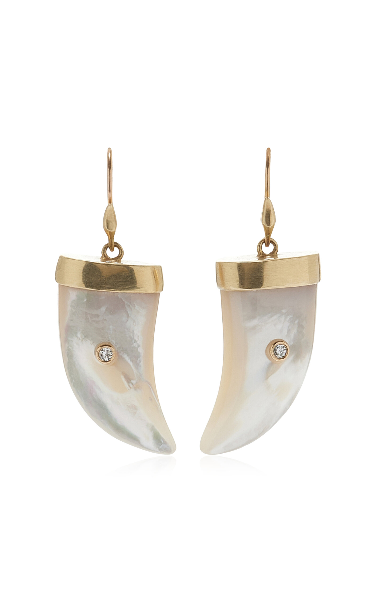 Jeweled Claw 14K Yellow Gold; Diamond And Mother of Pearl Earrings