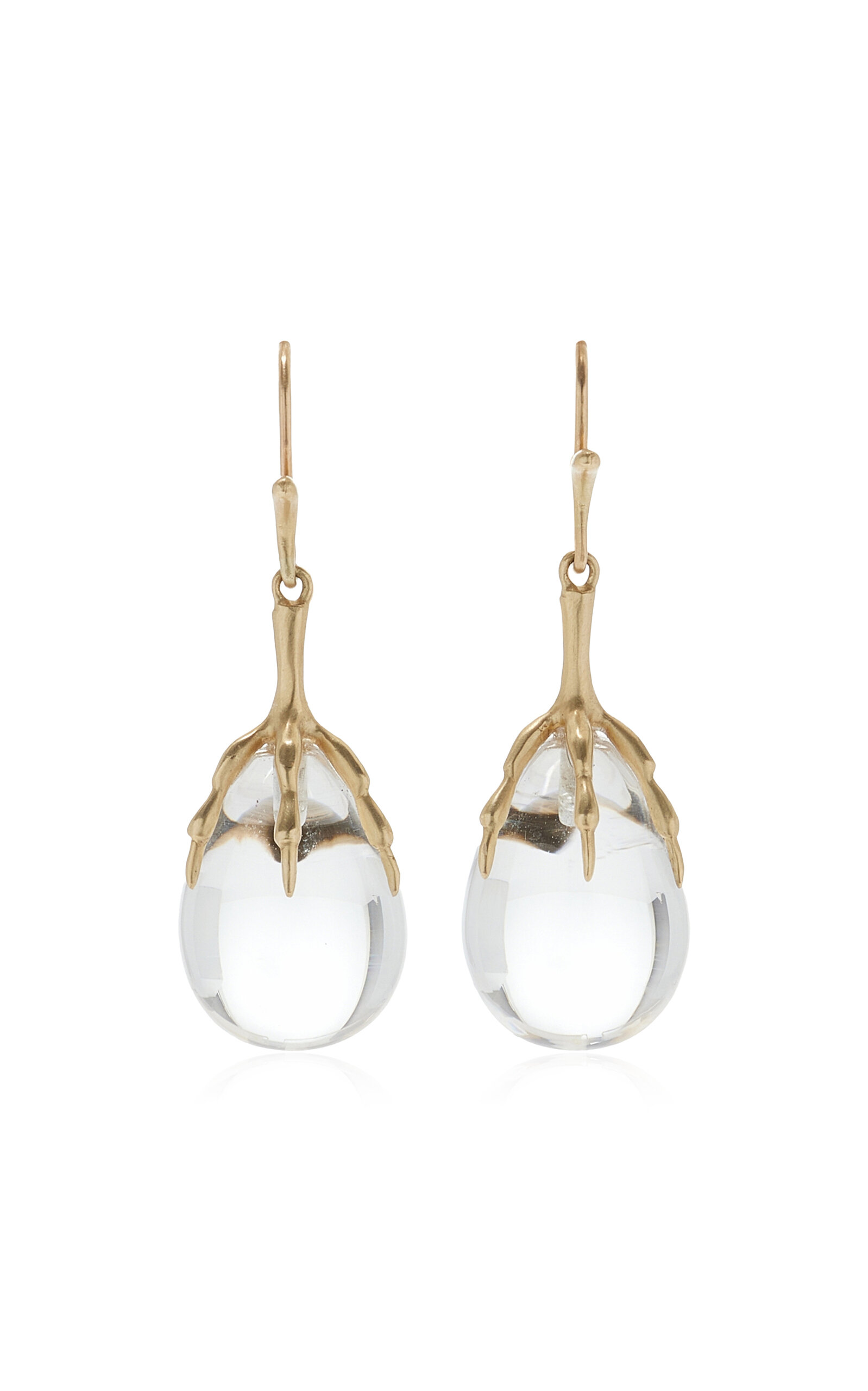 Annette Ferdinandsen Claw With Egg 14k Yellow Gold; Quartz Earrings