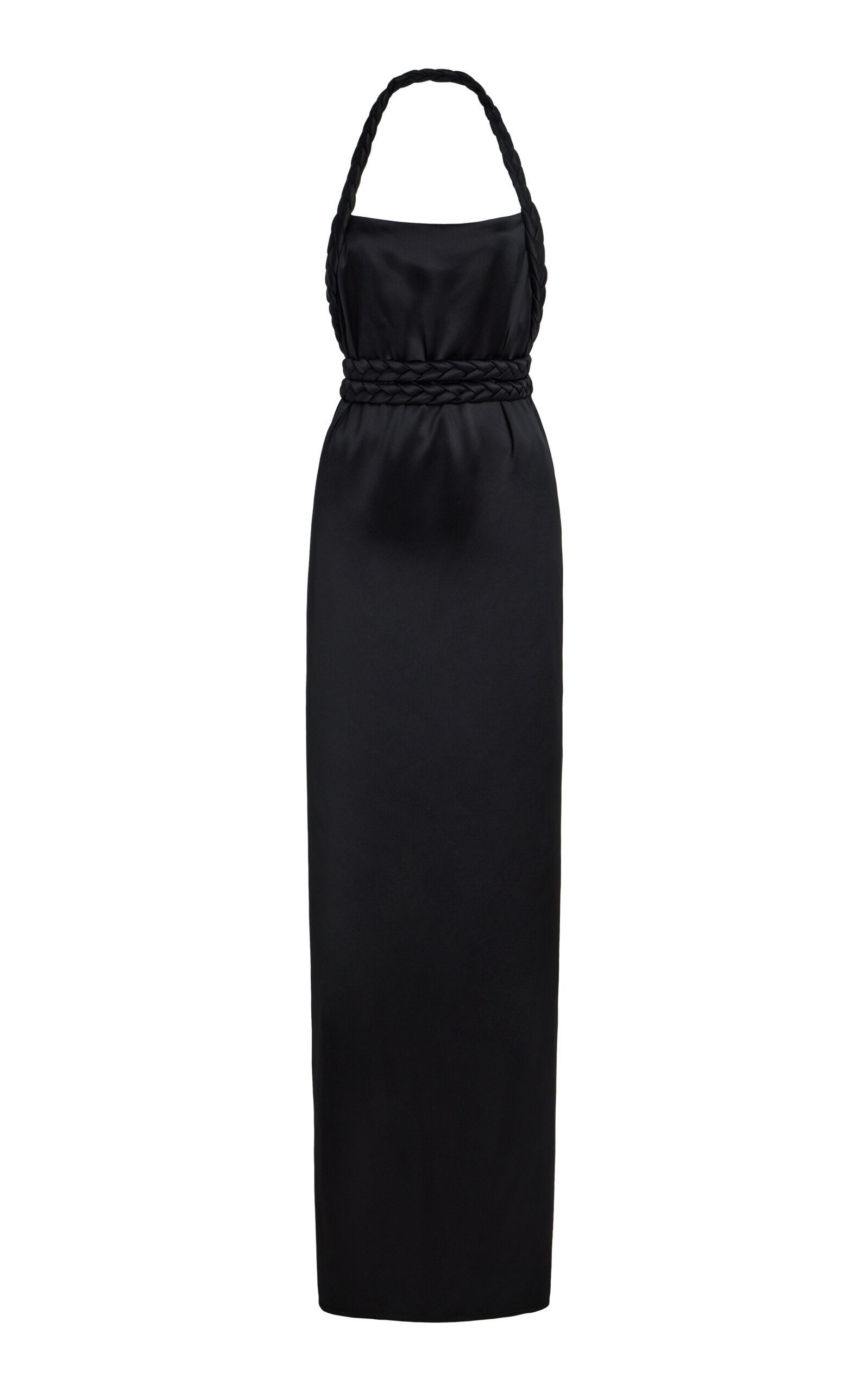 BEVZA Kosa Rope-Detailed Satin Maxi Halter Dress