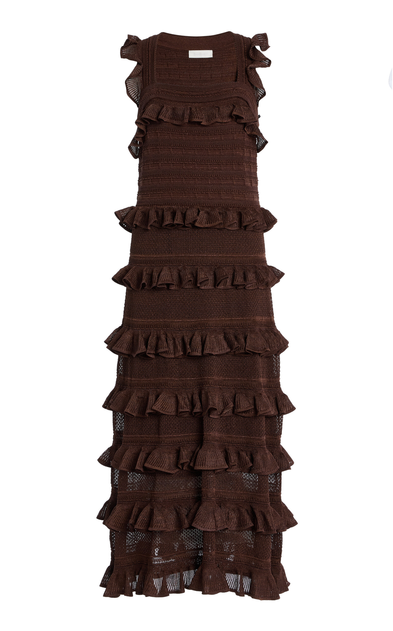 Hypnotic Ruffled Metallic Lace Midi Dress