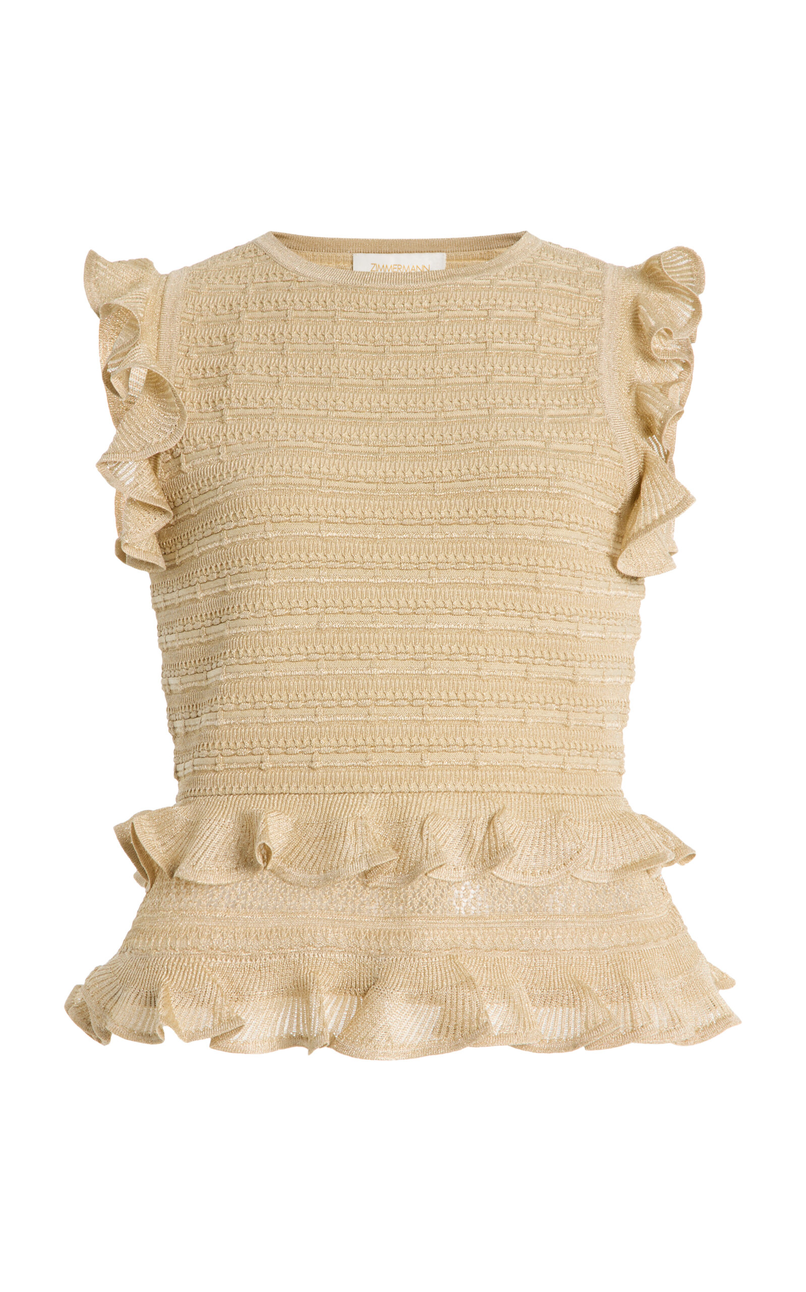Zimmermann Hypnotic Metallic Lace Knit Halter Top In Neutral